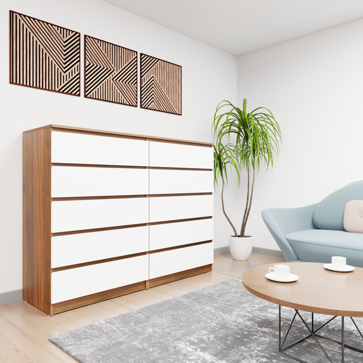 PARA | Chest of 10 Drawer, Brussel Walnut, Frosty white | Suede Finish Drawer Units VIKI FURNITURE