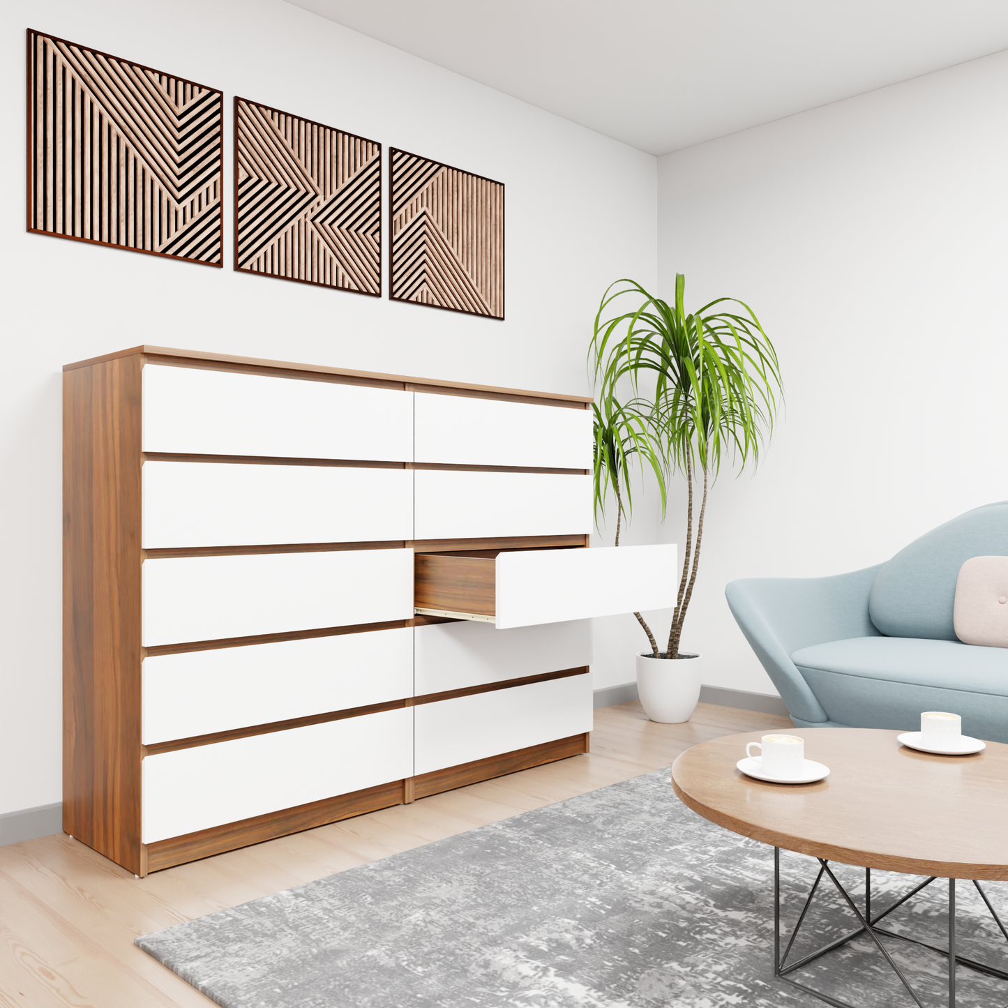 PARA | Chest of 10 Drawer, Brussel Walnut, Frosty white | Suede Finish Drawer Units VIKI FURNITURE