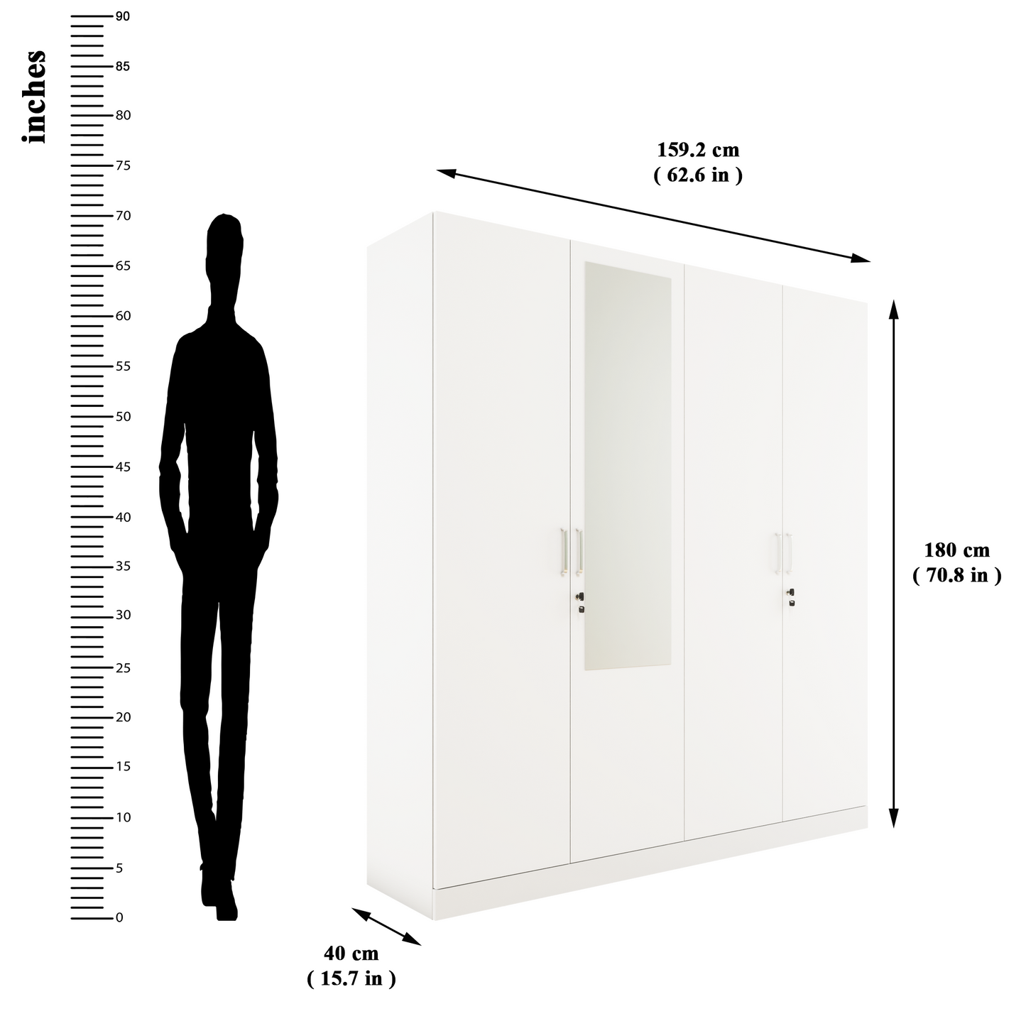 AVIRA |Wardrobe with Mirror, Hinged | 4 Door, 2 Inside Drawer Wardrobes VIKI FURNITURE