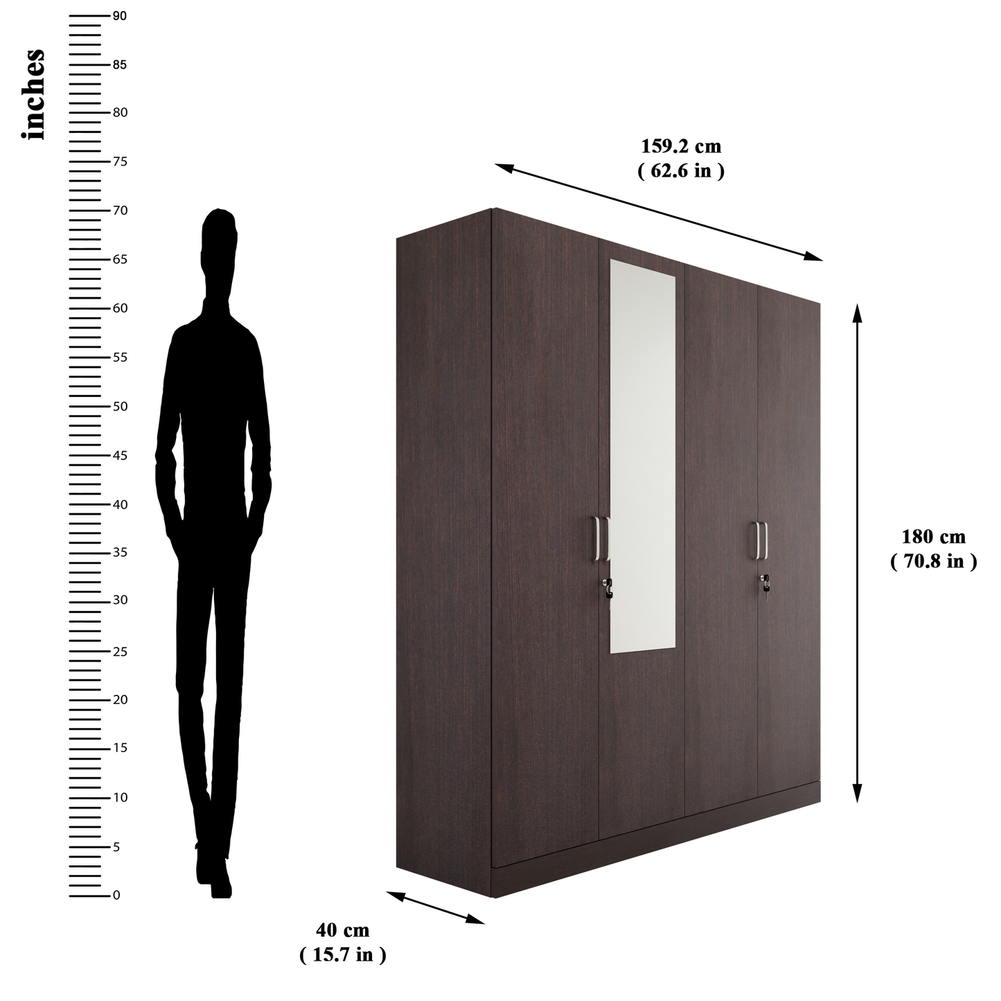 AVIRA |Wardrobe with Mirror, Hinged | 4 Door, 2 Inside Drawer Wardrobes VIKI FURNITURE