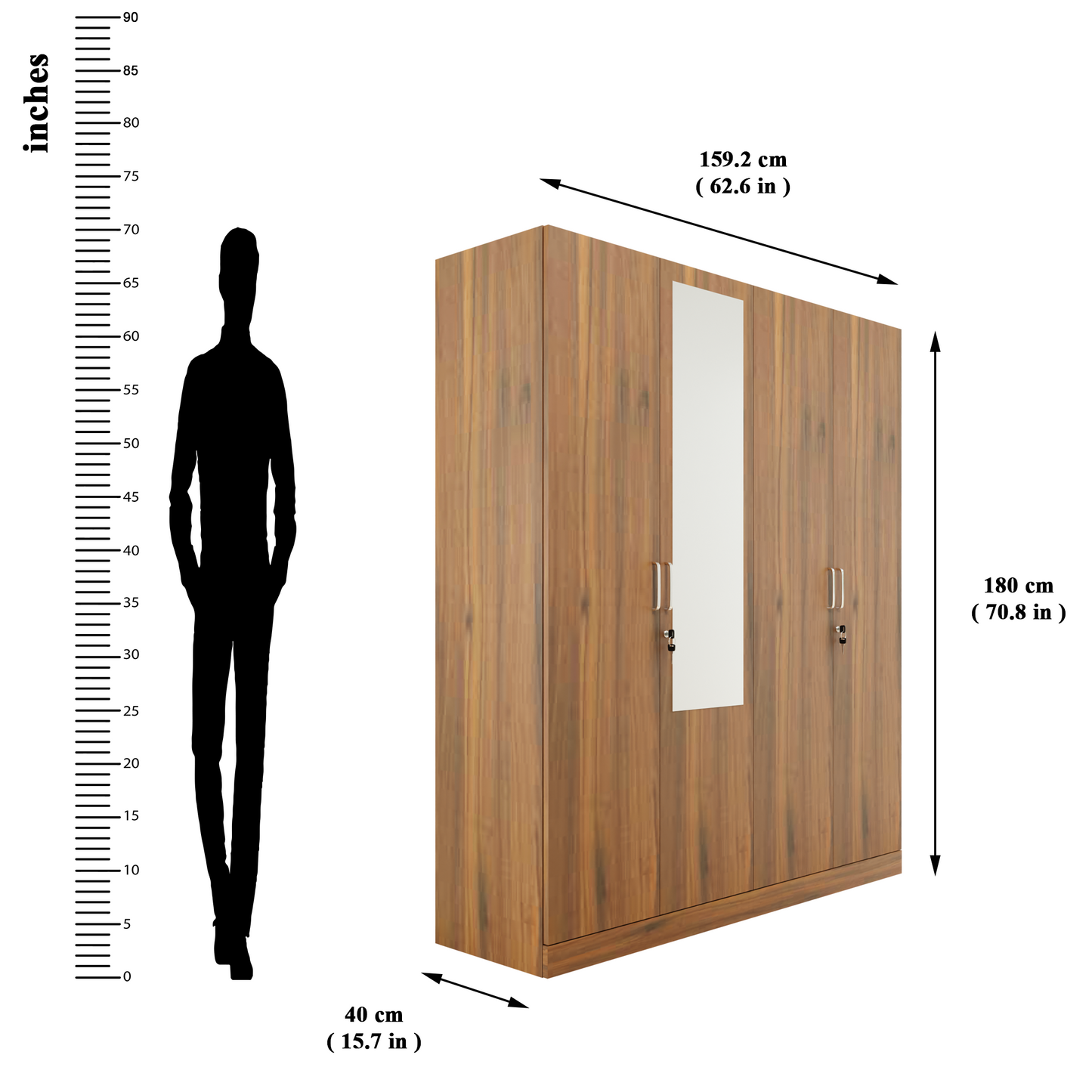 AVIRA |Wardrobe with Mirror, Hinged | 4 Door, 2 Inside Drawer Wardrobes VIKI FURNITURE
