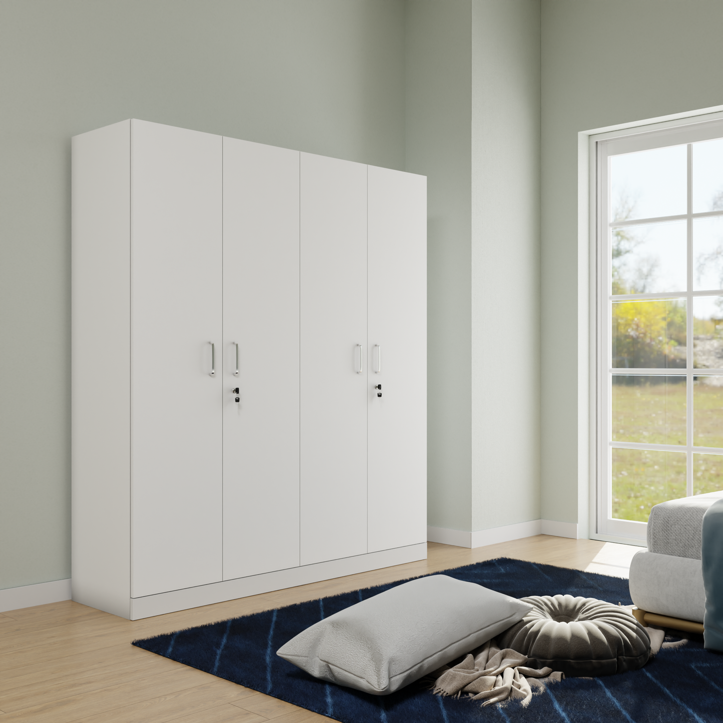 AVIRA |Wardrobe, Hinged | 4 Door, 2 Inside Drawer Wardrobes VIKI FURNITURE Frosty White