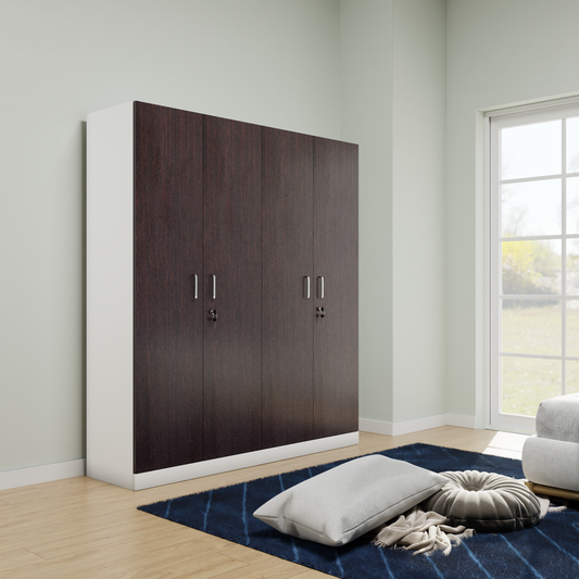 AVIRA |Wardrobe, Hinged | 4 Door, 2 Inside Drawer Wardrobes VIKI FURNITURE Frosty White with Dark Wenge