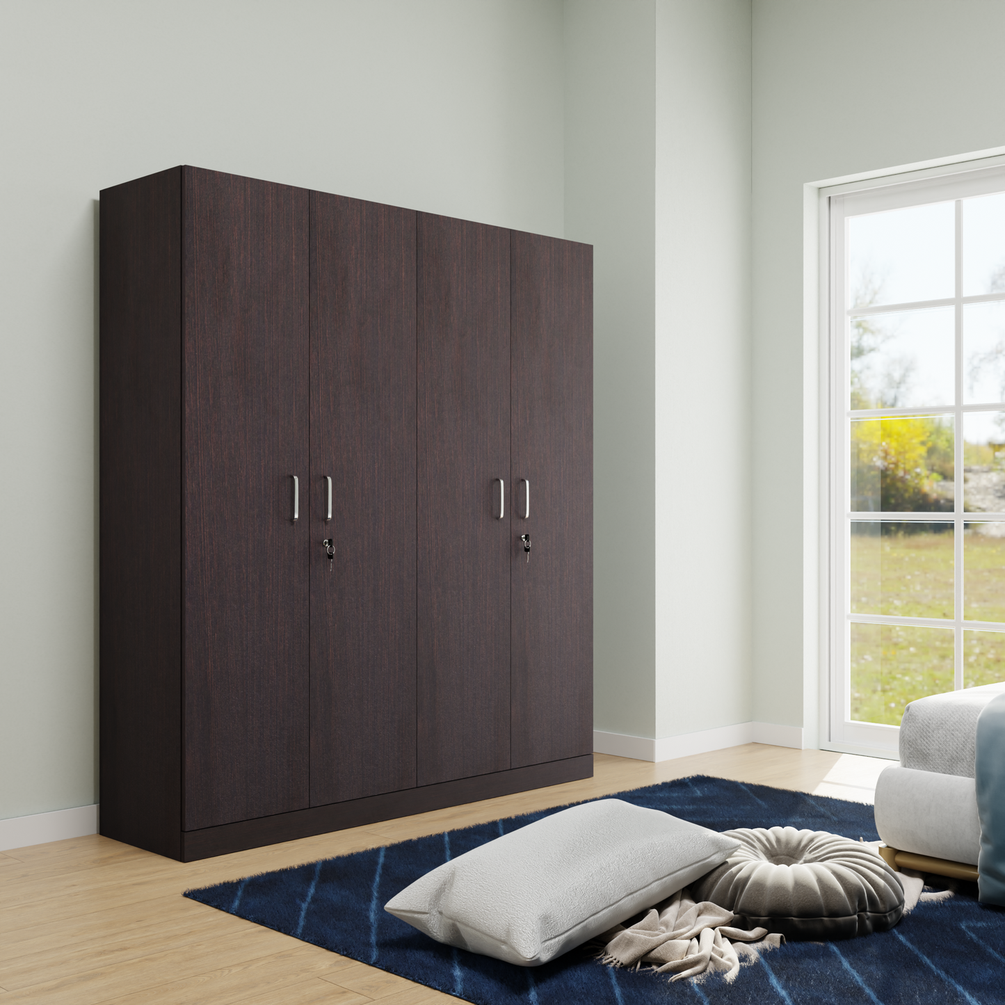 AVIRA |Wardrobe, Hinged | 4 Door, 2 Inside Drawer Wardrobes VIKI FURNITURE Dark Wenge