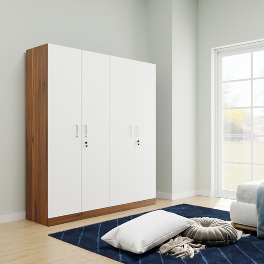 AVIRA |Wardrobe, Hinged | 4 Door, 2 Inside Drawer Wardrobes VIKI FURNITURE Brussel Walnut with Frosty White