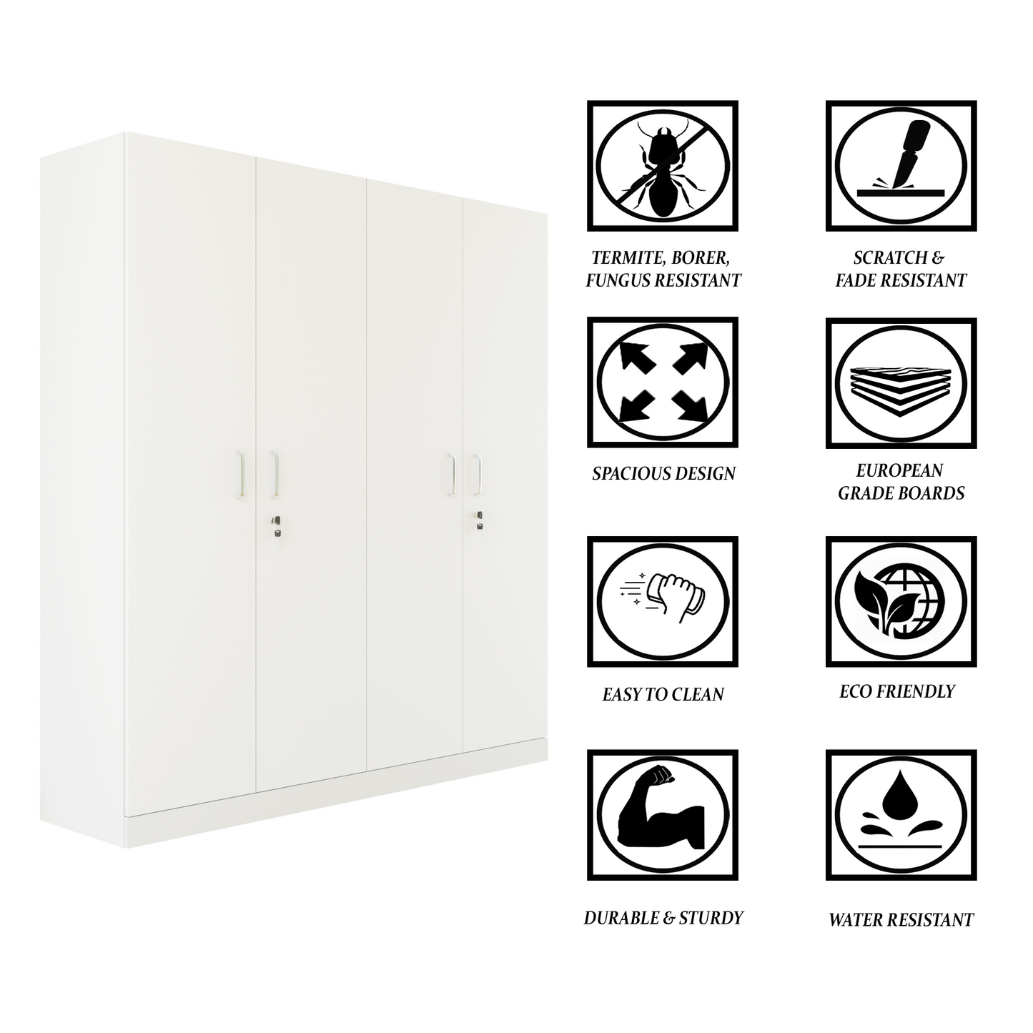 AVIRA |Wardrobe, Hinged | 4 Door, Shelf, Hanging Space Wardrobes VIKI FURNITURE