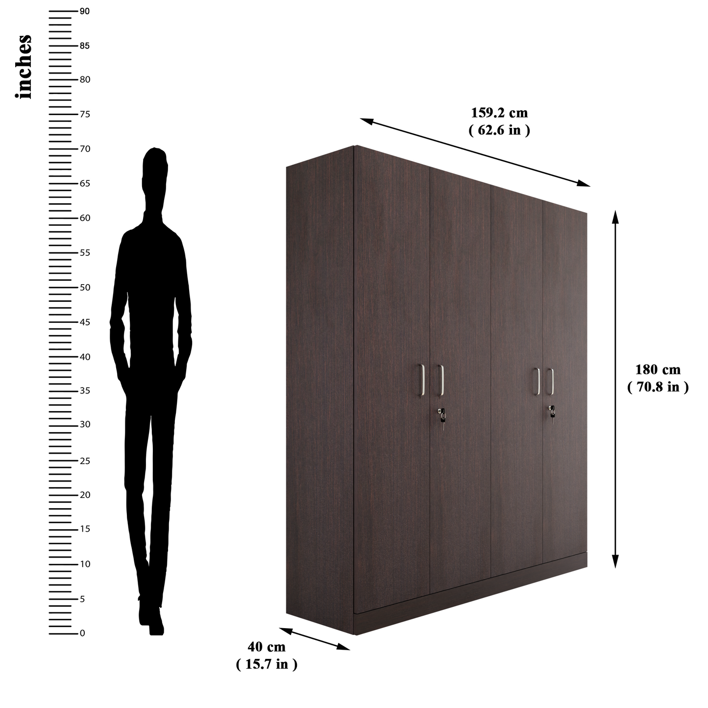 AVIRA |Wardrobe, Hinged | 4 Door, Shelf, Hanging Space Wardrobes VIKI FURNITURE