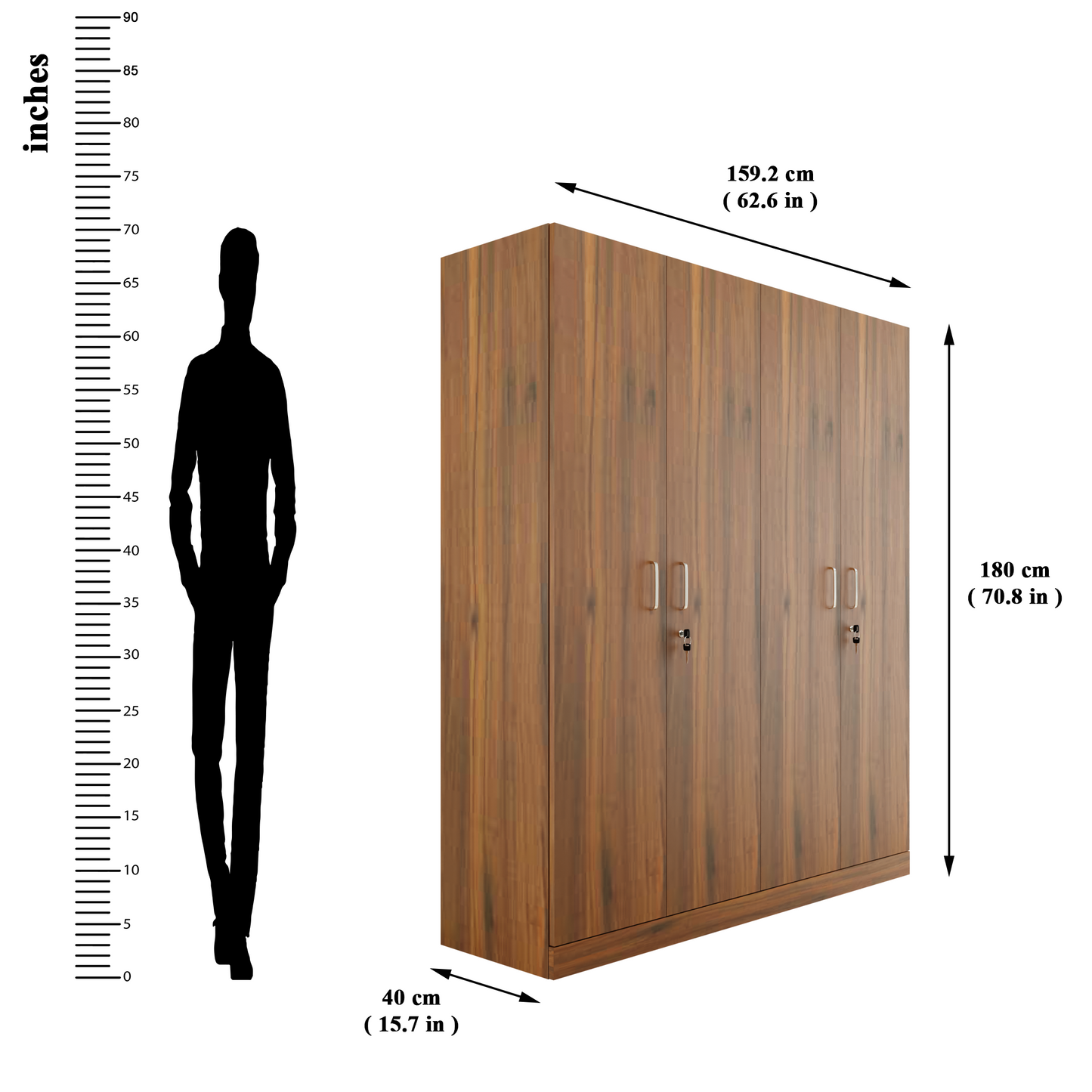 AVIRA |Wardrobe, Hinged | 4 Door, Shelf, Hanging Space Wardrobes VIKI FURNITURE