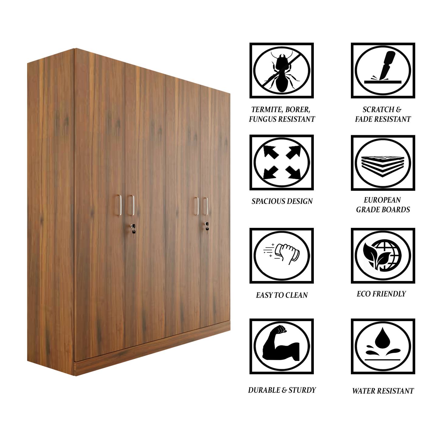 AVIRA |Wardrobe, Hinged | 4 Door, Shelf, Hanging Space Wardrobes VIKI FURNITURE