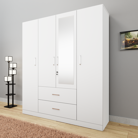 AVIRA |Wardrobe with Mirror, Hinged | 4 Door, 2 Drawer Wardrobes VIKI FURNITURE