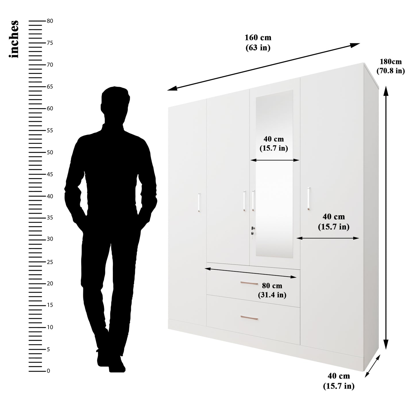AVIRA |Wardrobe with Mirror, Hinged | 4 Door, 2 Drawer Wardrobes VIKI FURNITURE