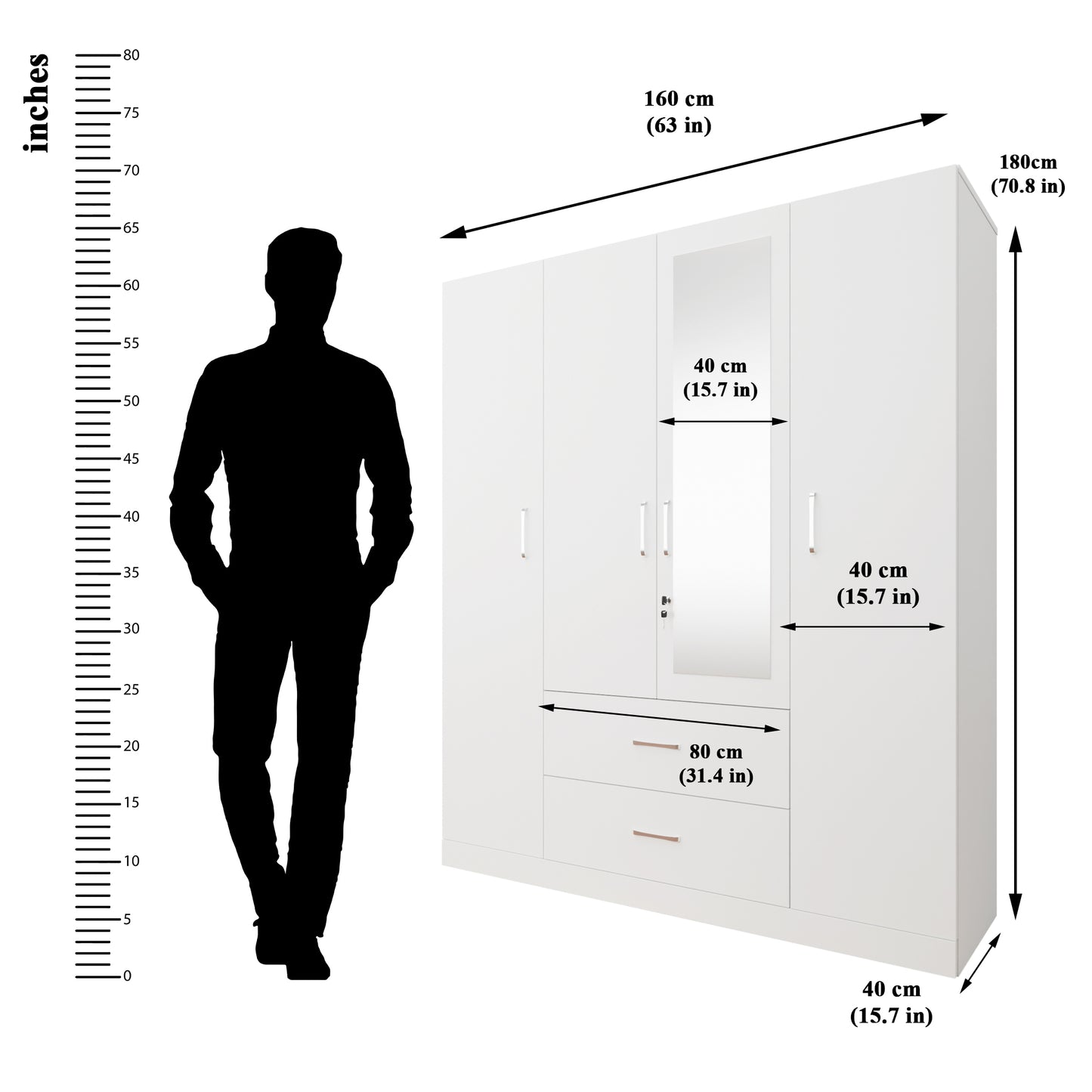 AVIRA |Wardrobe with Mirror, Hinged | 4 Door, 2 Drawer Wardrobes VIKI FURNITURE   