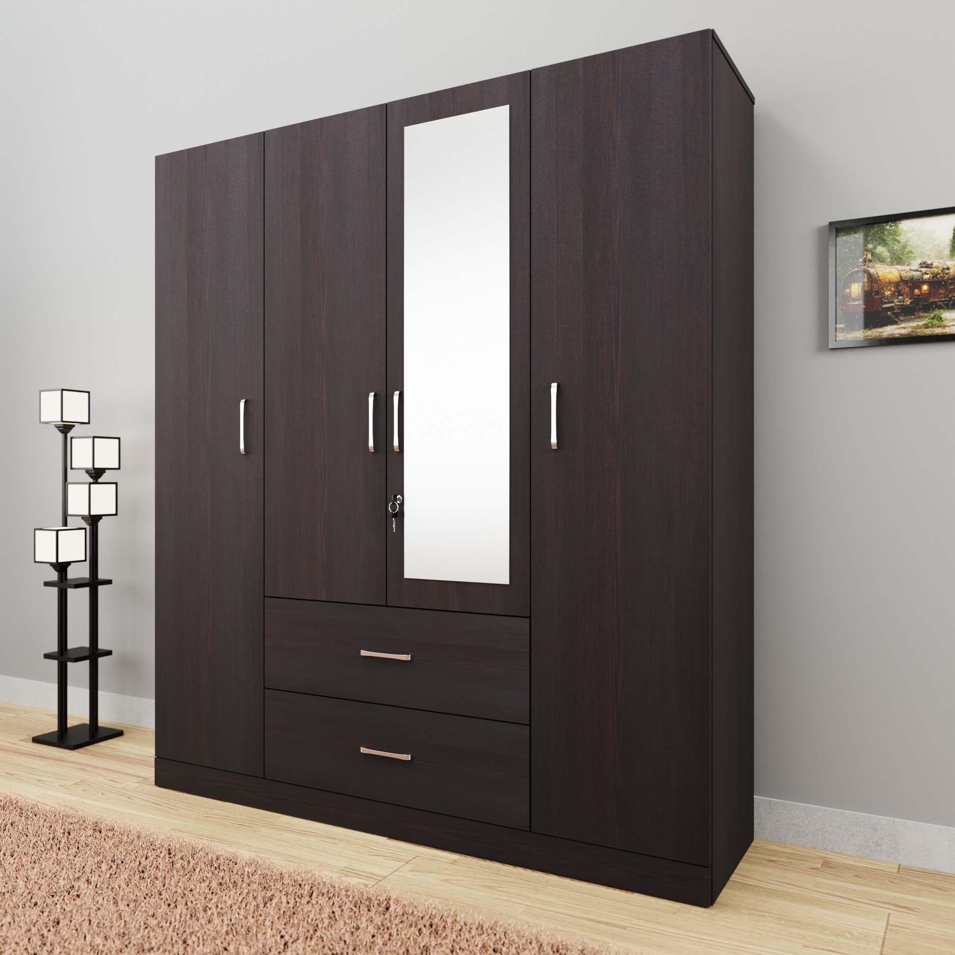 AVIRA |Wardrobe with Mirror, Hinged | 4 Door, 2 Drawer Wardrobes VIKI FURNITURE