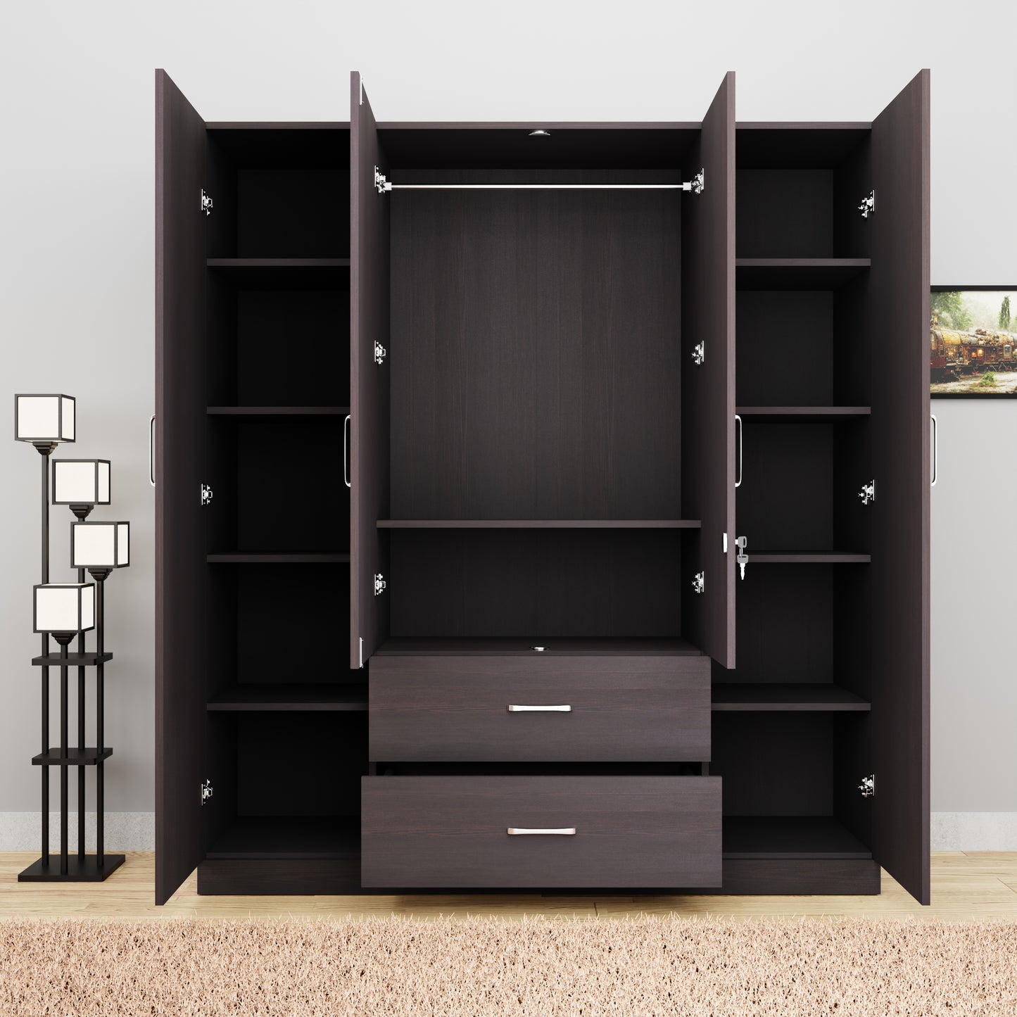 AVIRA |Wardrobe with Mirror, Hinged | 4 Door, 2 Drawer Wardrobes VIKI FURNITURE