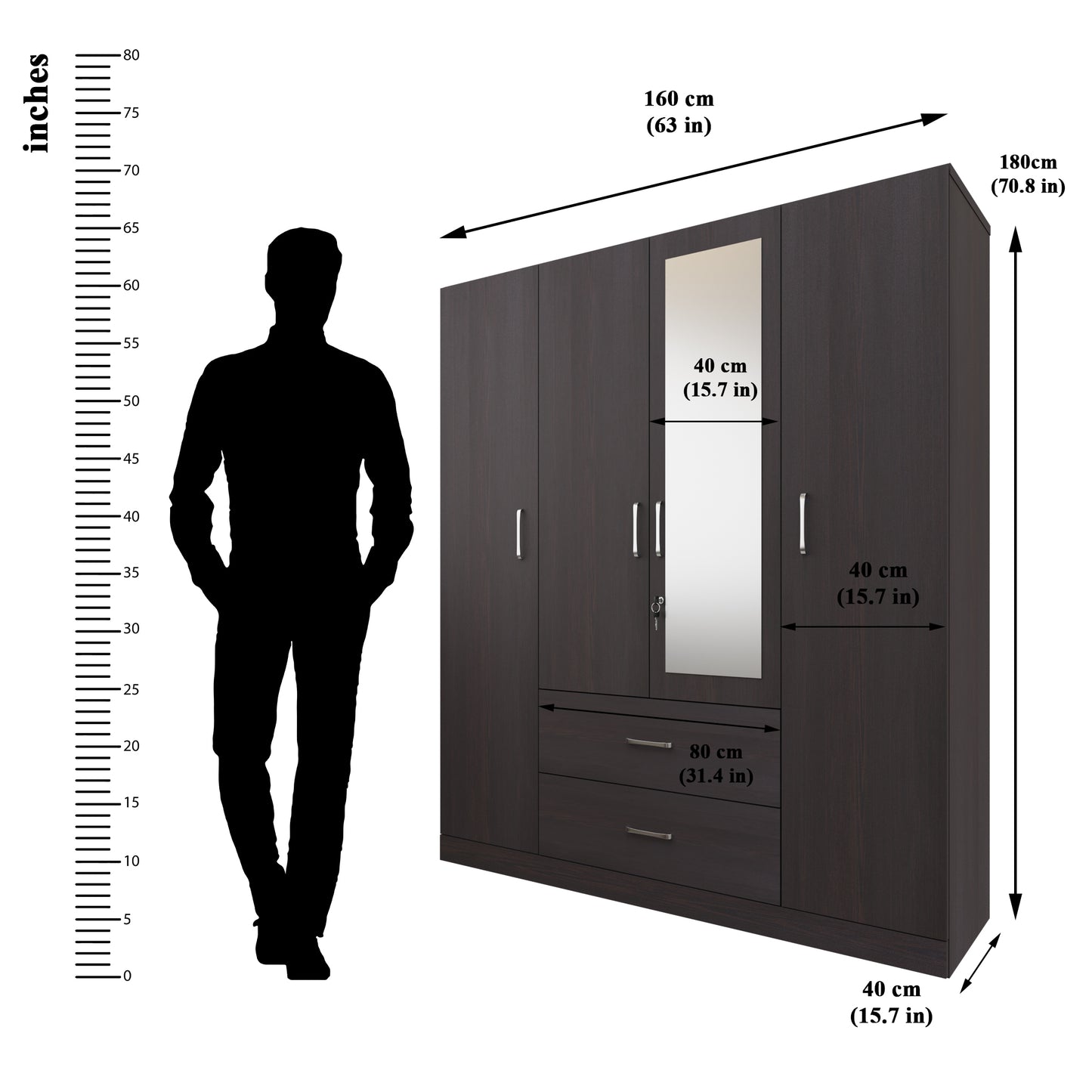 AVIRA |Wardrobe with Mirror, Hinged | 4 Door, 2 Drawer Wardrobes VIKI FURNITURE   