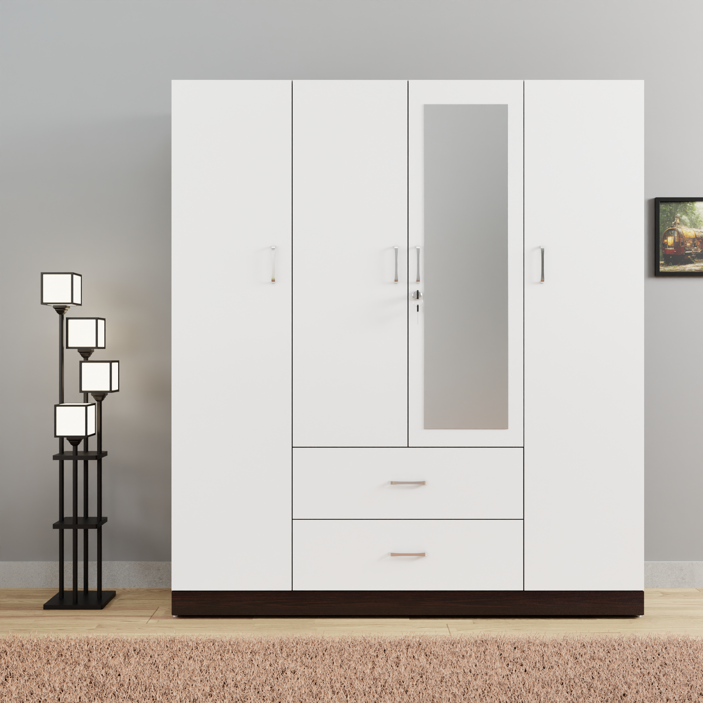 AVIRA |Wardrobe with Mirror, Hinged | 4 Door, 2 Drawer & Dual Color Wardrobes VIKI FURNITURE