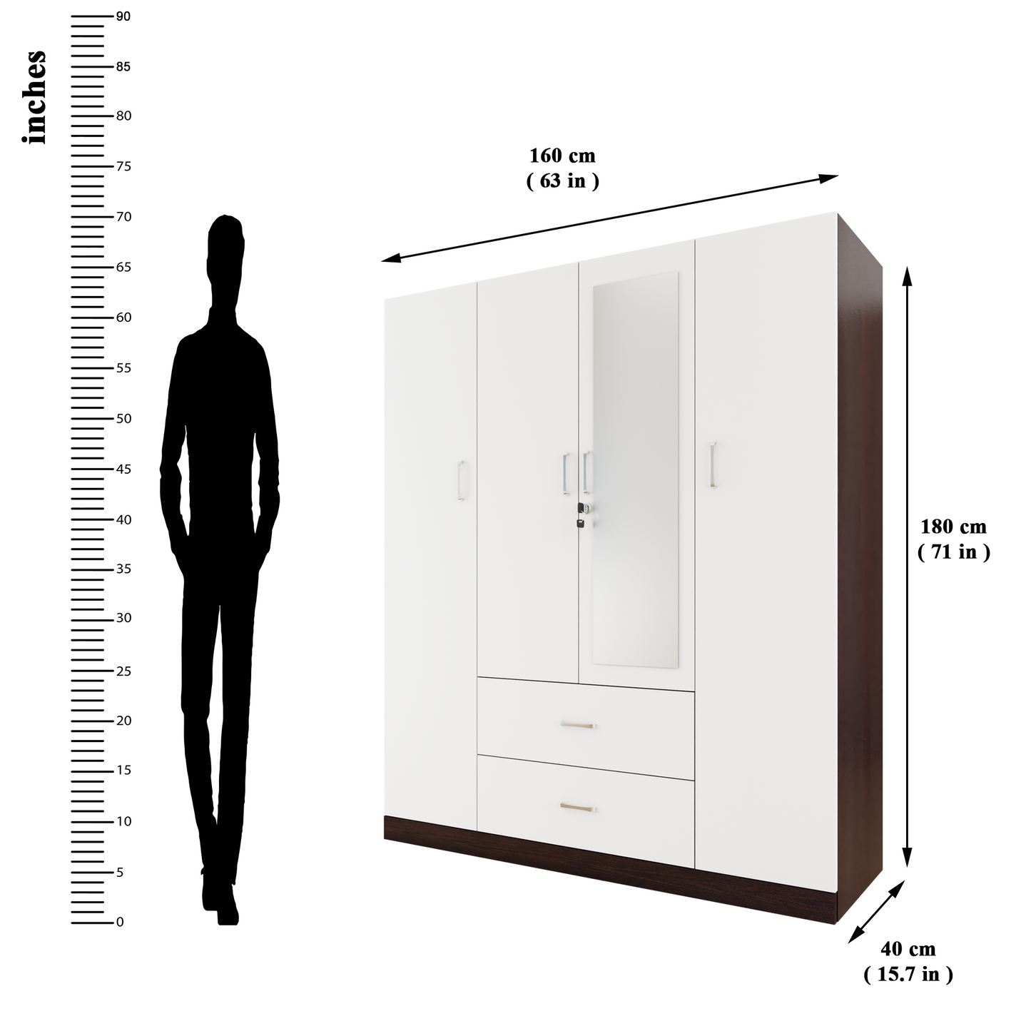 AVIRA |Wardrobe with Mirror, Hinged | 4 Door, 2 Drawer & Dual Color Wardrobes VIKI FURNITURE