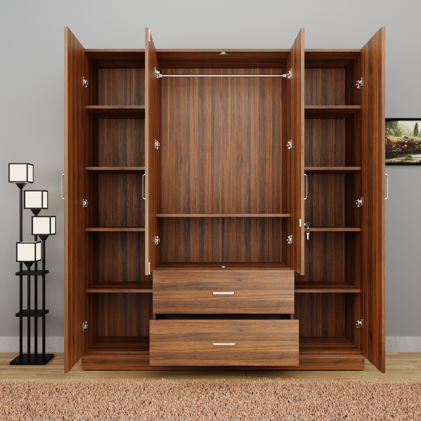 AVIRA |Wardrobe with Mirror, Hinged | 4 Door, 2 Drawer Wardrobes VIKI FURNITURE