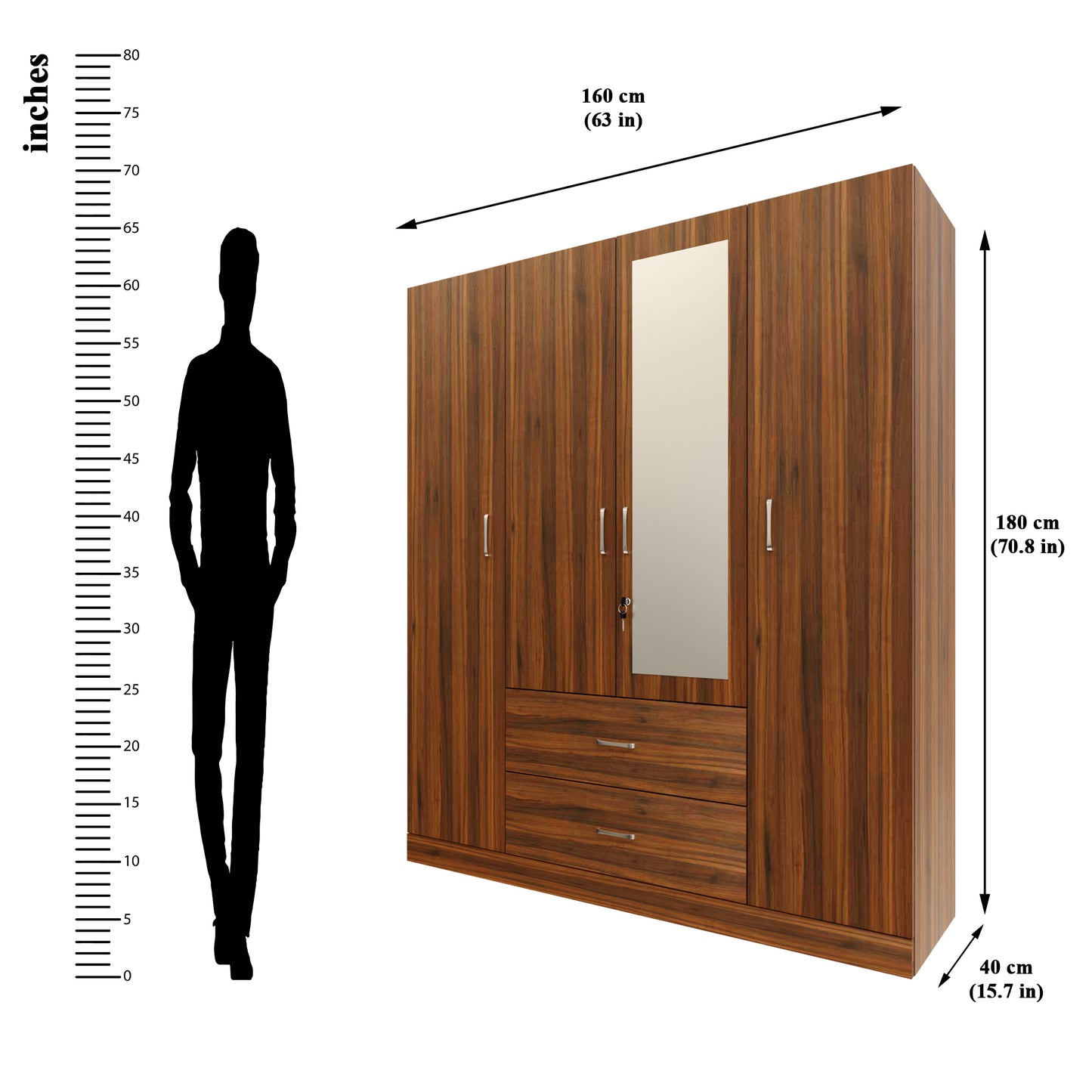 AVIRA |Wardrobe with Mirror, Hinged | 4 Door, 2 Drawer Wardrobes VIKI FURNITURE   