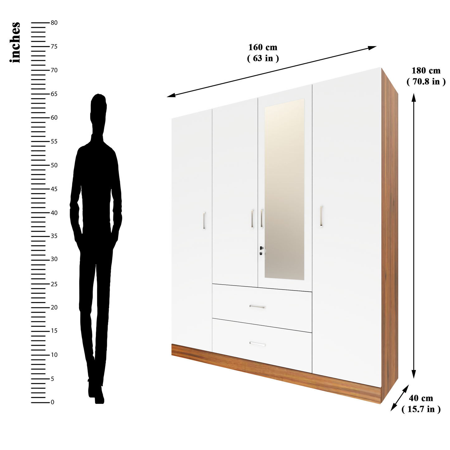 AVIRA |Wardrobe with Mirror, Hinged | 4 Door, 2 Drawer & Dual Color Wardrobes VIKI FURNITURE