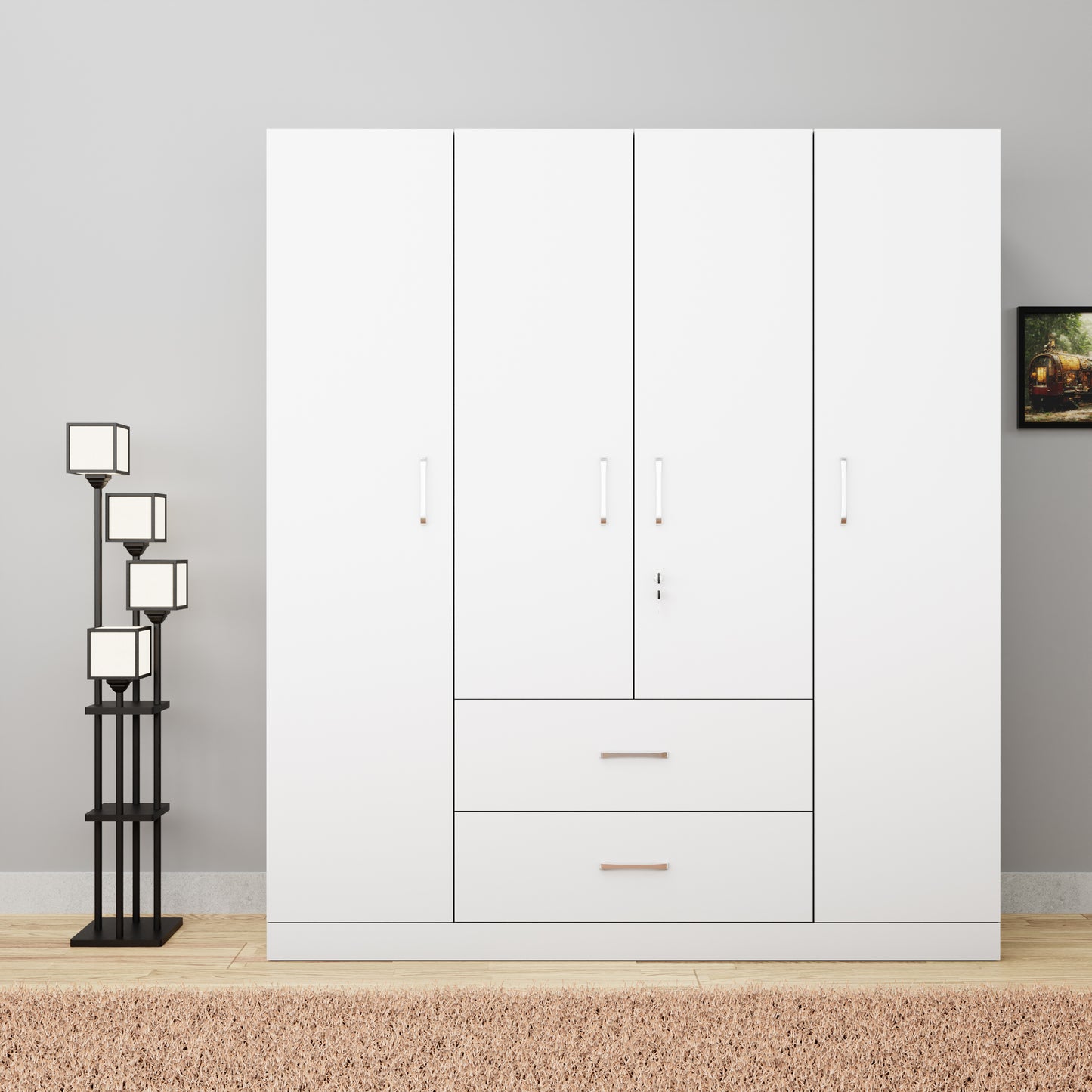 AVIRA |Wardrobe, Hinged | 4 Door, 2 Drawer Wardrobes VIKI FURNITURE Frosty White
