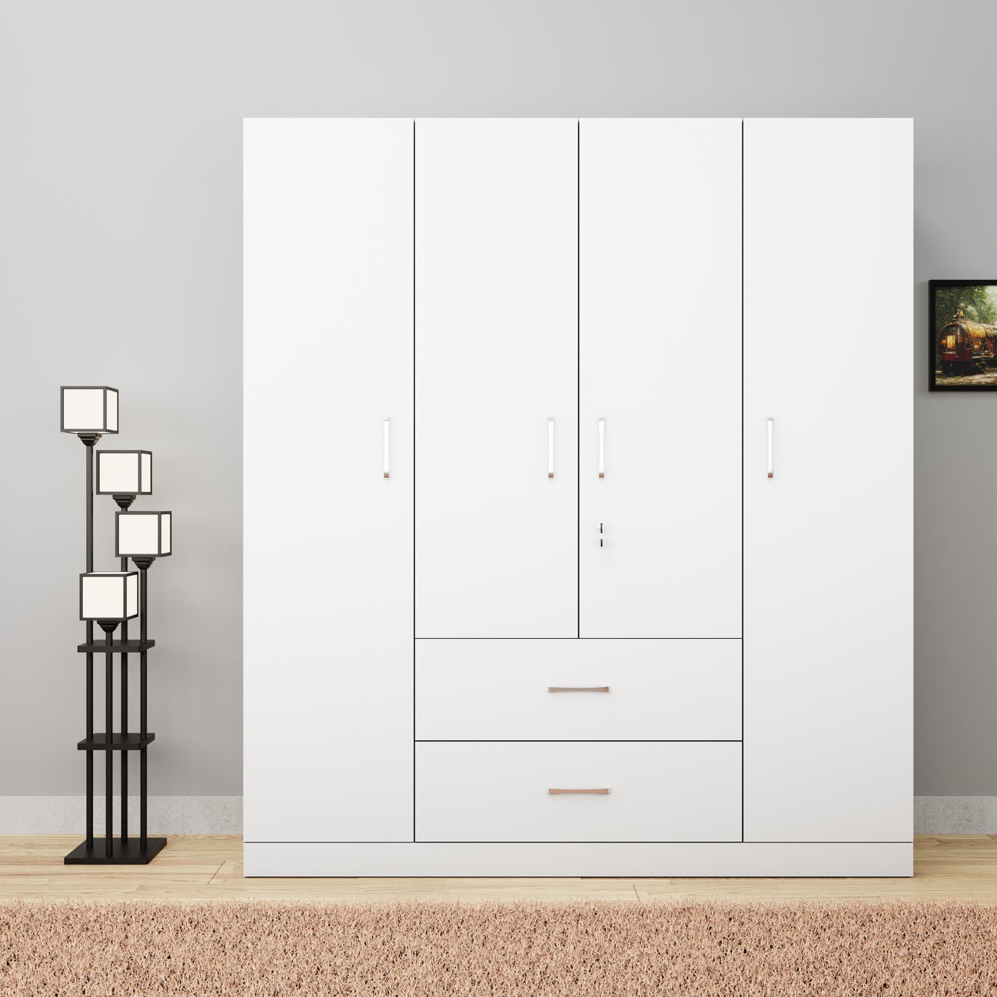 AVIRA |Wardrobe, Hinged | 4 Door, 2 Drawer Wardrobes VIKI FURNITURE Frosty White  