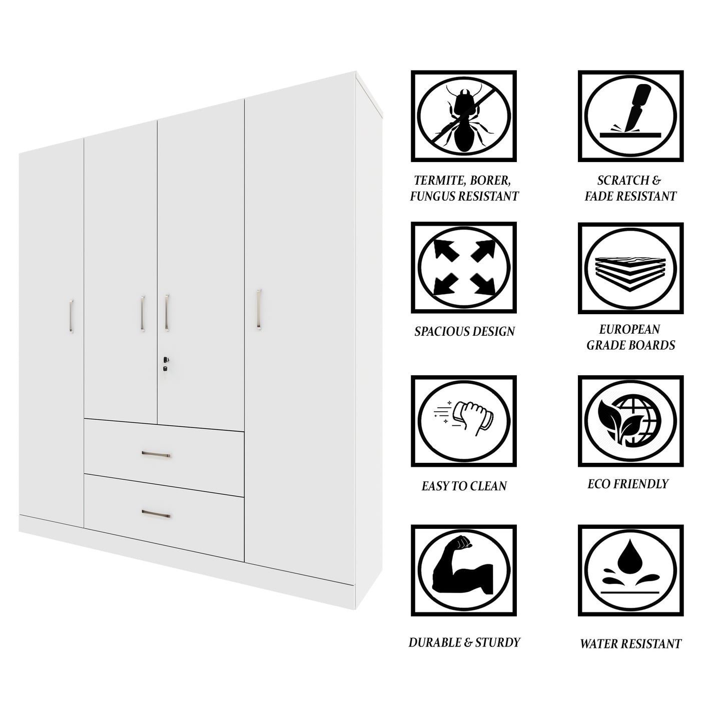 AVIRA |Wardrobe, Hinged | 4 Door, 2 Drawer Wardrobes VIKI FURNITURE