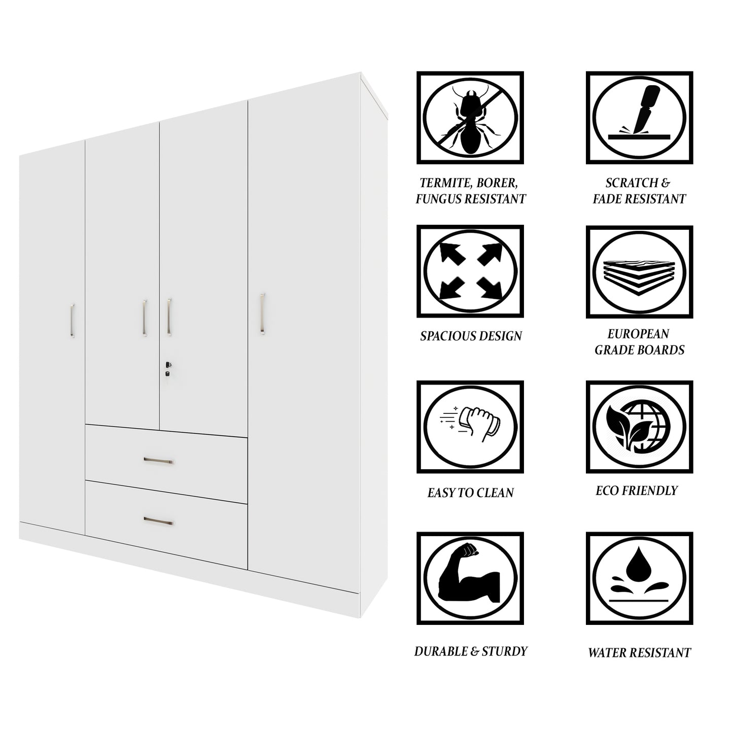 AVIRA |Wardrobe, Hinged | 4 Door, 2 Drawer Wardrobes VIKI FURNITURE   