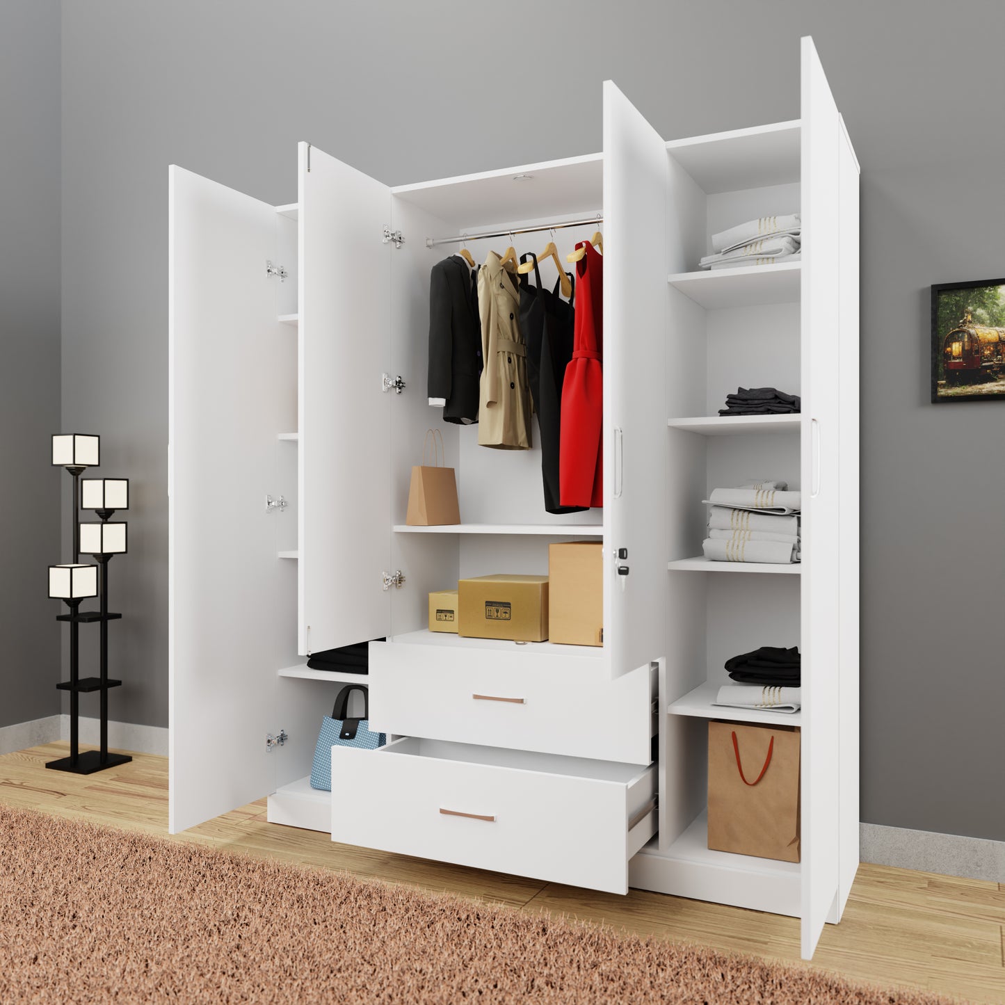 AVIRA |Wardrobe, Hinged | 4 Door, 2 Drawer Wardrobes VIKI FURNITURE   