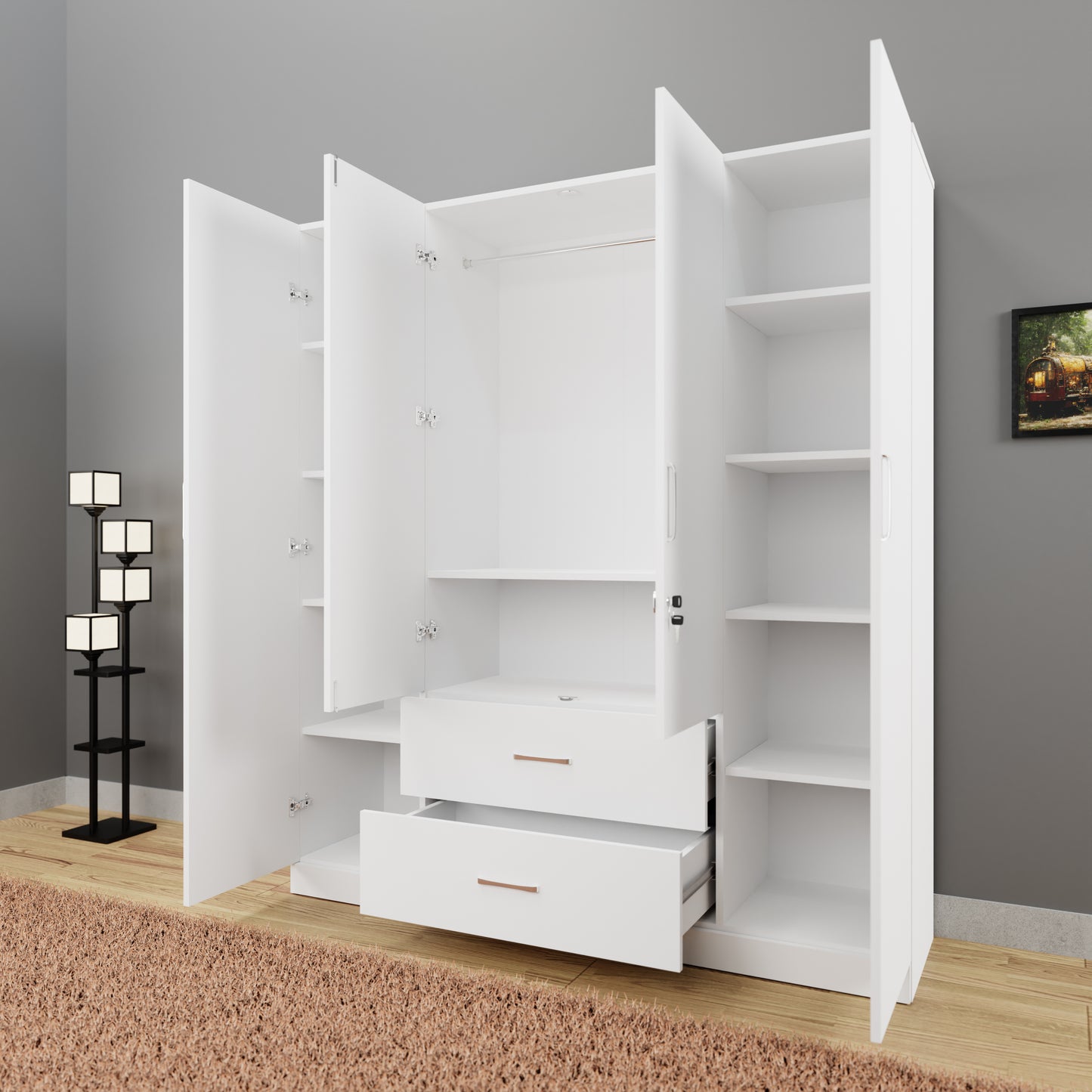 AVIRA |Wardrobe, Hinged | 4 Door, 2 Drawer Wardrobes VIKI FURNITURE   