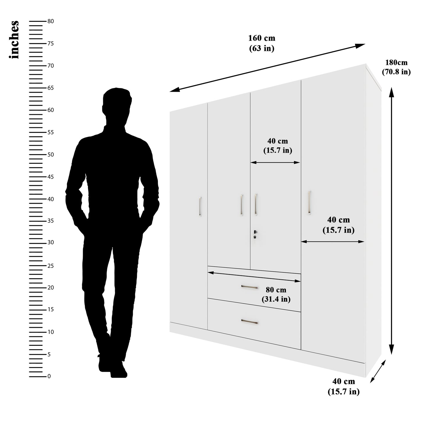 AVIRA |Wardrobe, Hinged | 4 Door, 2 Drawer Wardrobes VIKI FURNITURE   