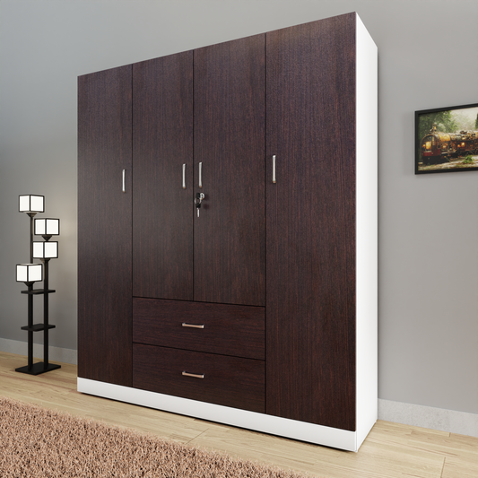 AVIRA |Wardrobe, Hinged | 4 Door, 2 Drawer & Dual Color Wardrobes VIKI FURNITURE Frosty White & Dark Wenge