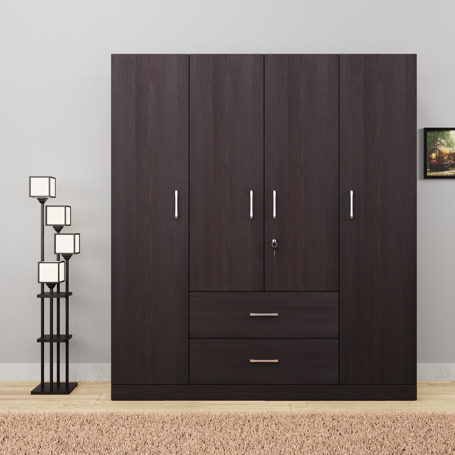 AVIRA |Wardrobe, Hinged | 4 Door, 2 Drawer Wardrobes VIKI FURNITURE Dark Wenge  