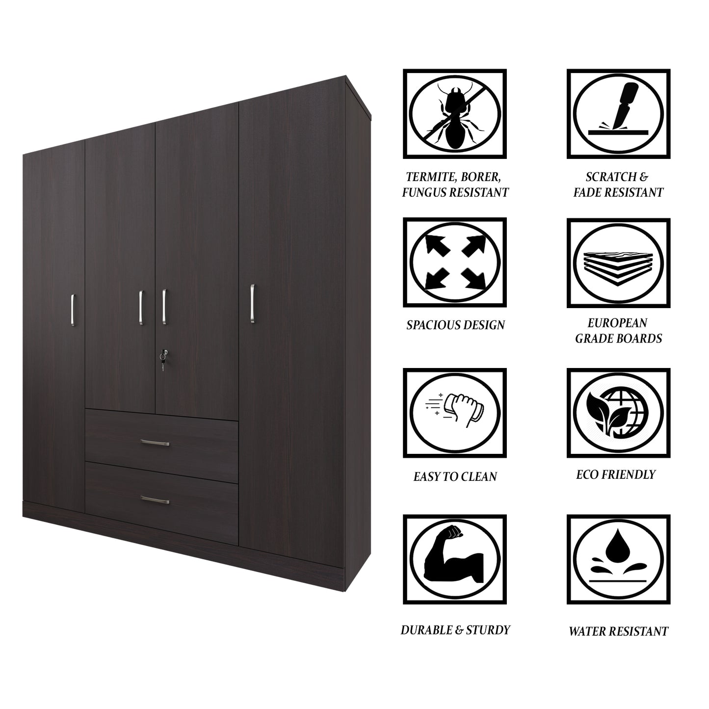 AVIRA |Wardrobe, Hinged | 4 Door, 2 Drawer Wardrobes VIKI FURNITURE   