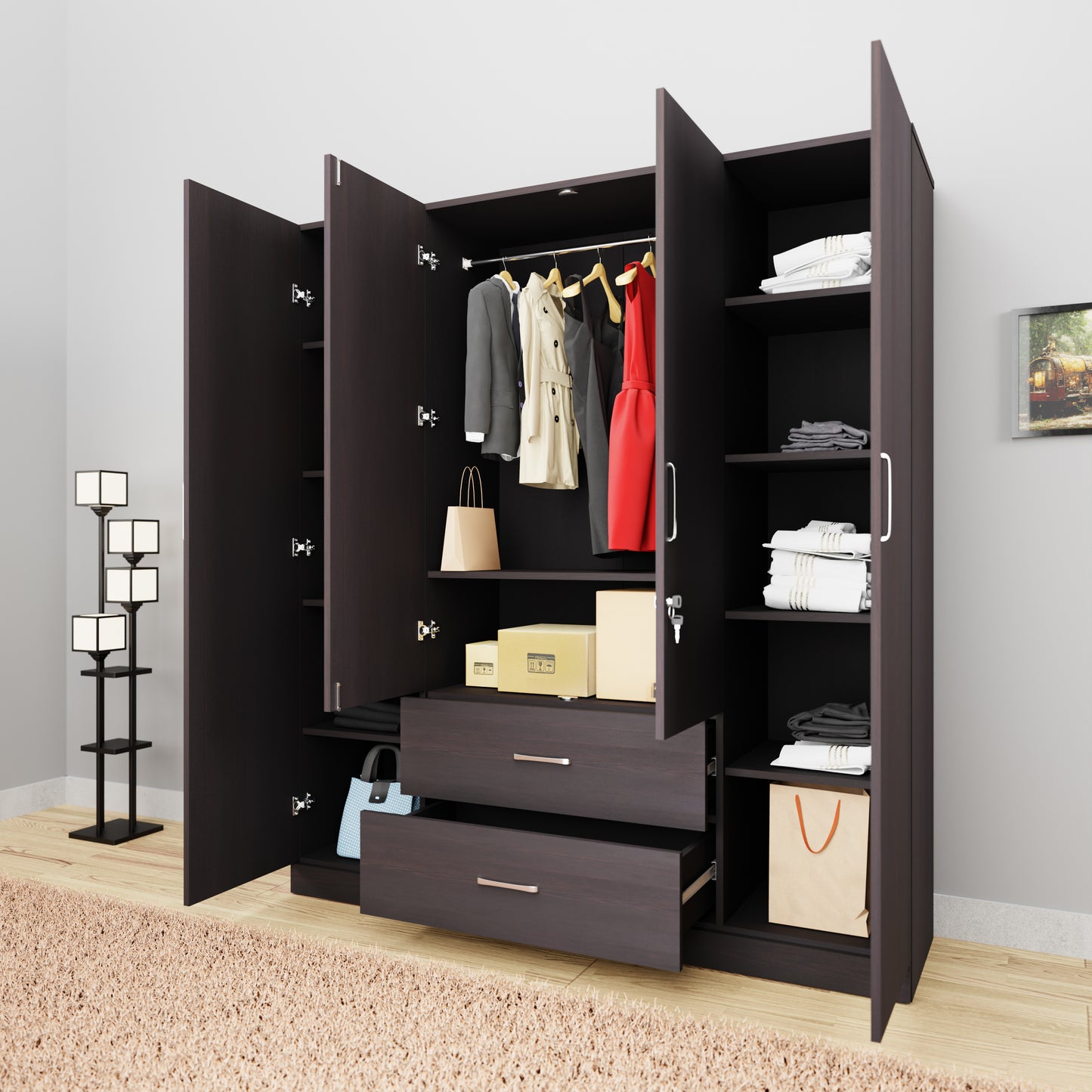 AVIRA |Wardrobe, Hinged | 4 Door, 2 Drawer Wardrobes VIKI FURNITURE   