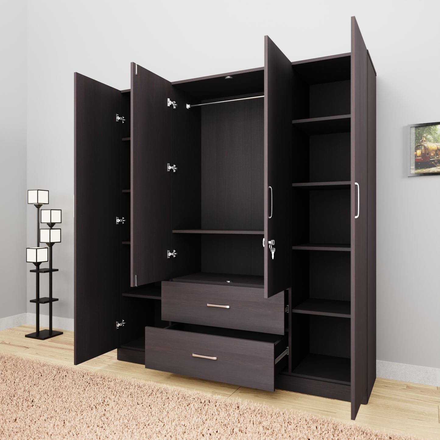 AVIRA |Wardrobe, Hinged | 4 Door, 2 Drawer Wardrobes VIKI FURNITURE   