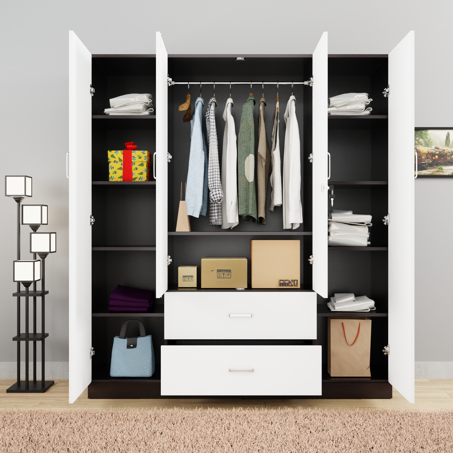 AVIRA |Wardrobe, Hinged | 4 Door, 2 Drawer & Dual Color Wardrobes VIKI FURNITURE   