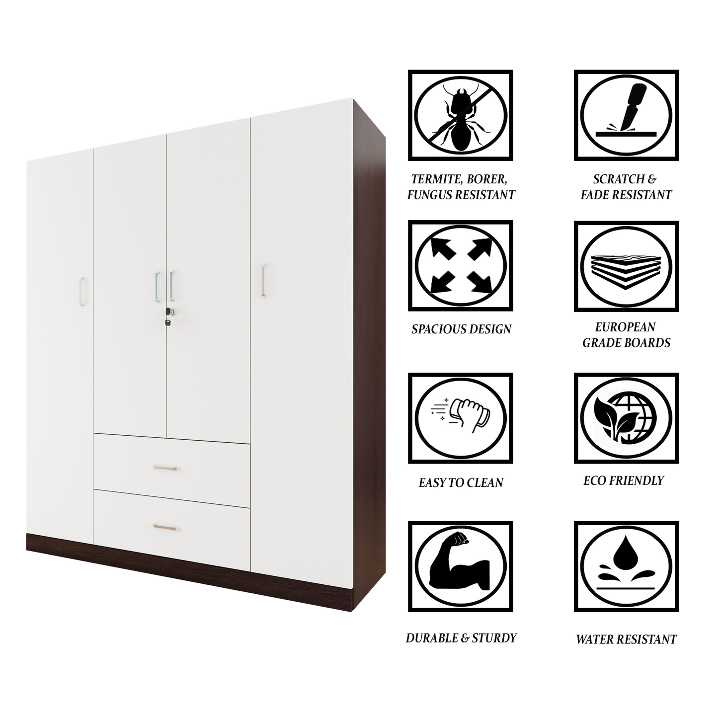 AVIRA |Wardrobe, Hinged | 4 Door, 2 Drawer & Dual Color Wardrobes VIKI FURNITURE   