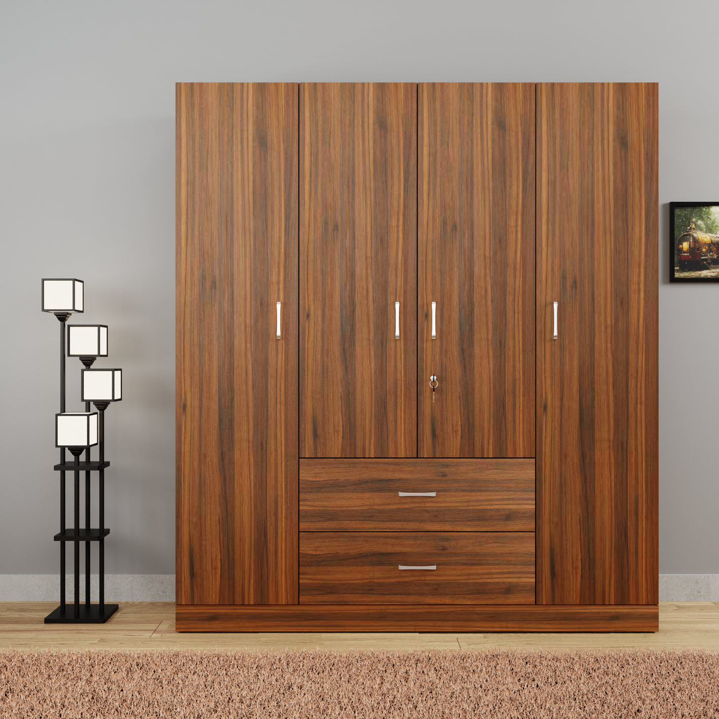 AVIRA |Wardrobe, Hinged | 4 Door, 2 Drawer Wardrobes VIKI FURNITURE Brussel Walnut