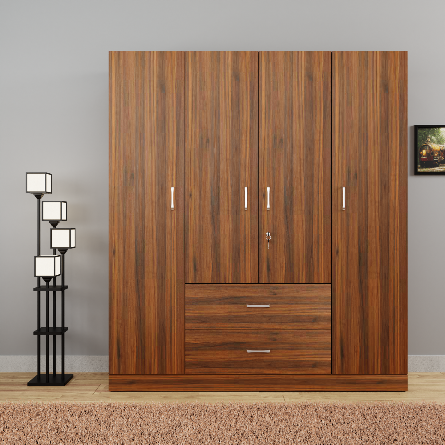 AVIRA |Wardrobe, Hinged | 4 Door, 2 Drawer Wardrobes VIKI FURNITURE Brussel Walnut  