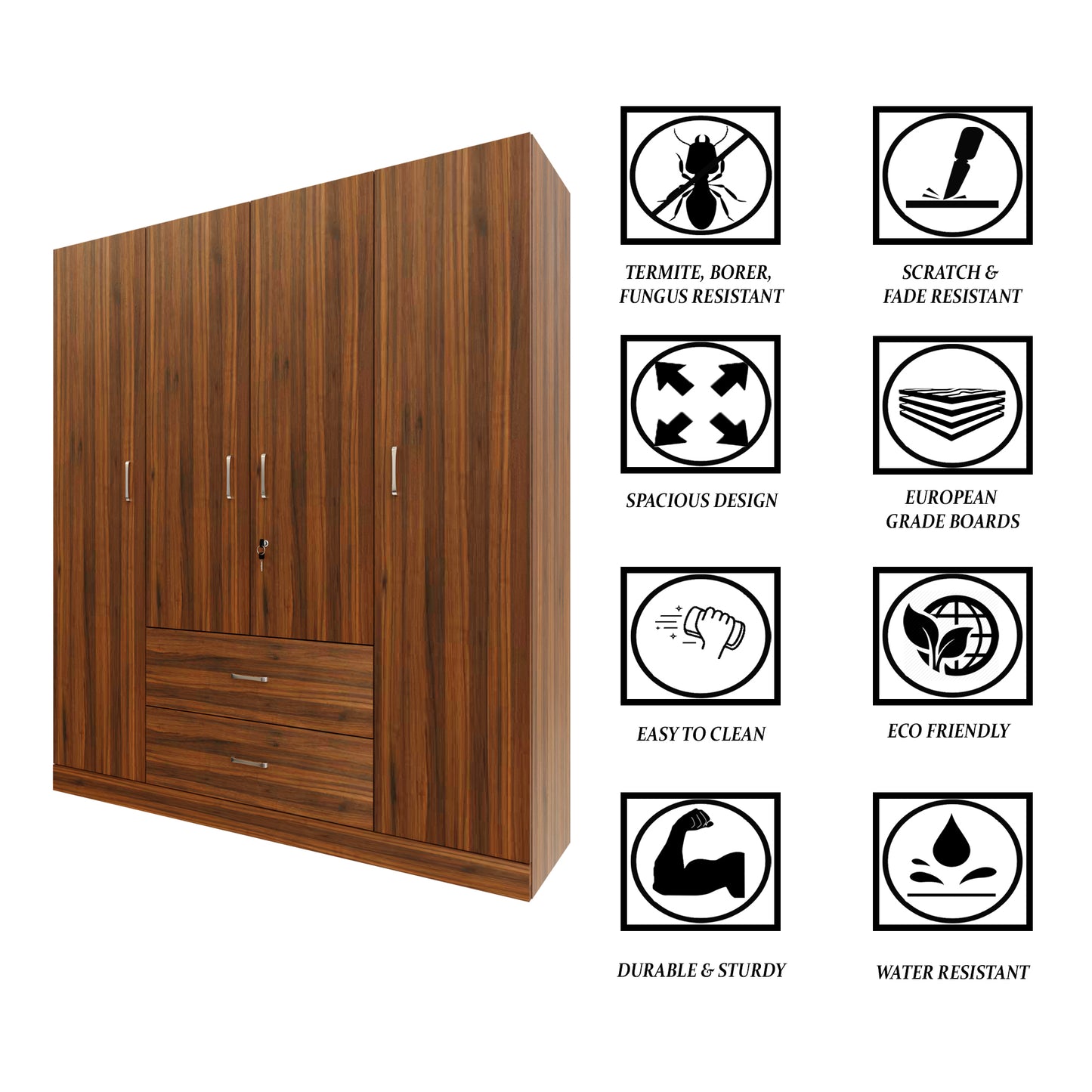 AVIRA |Wardrobe, Hinged | 4 Door, 2 Drawer Wardrobes VIKI FURNITURE