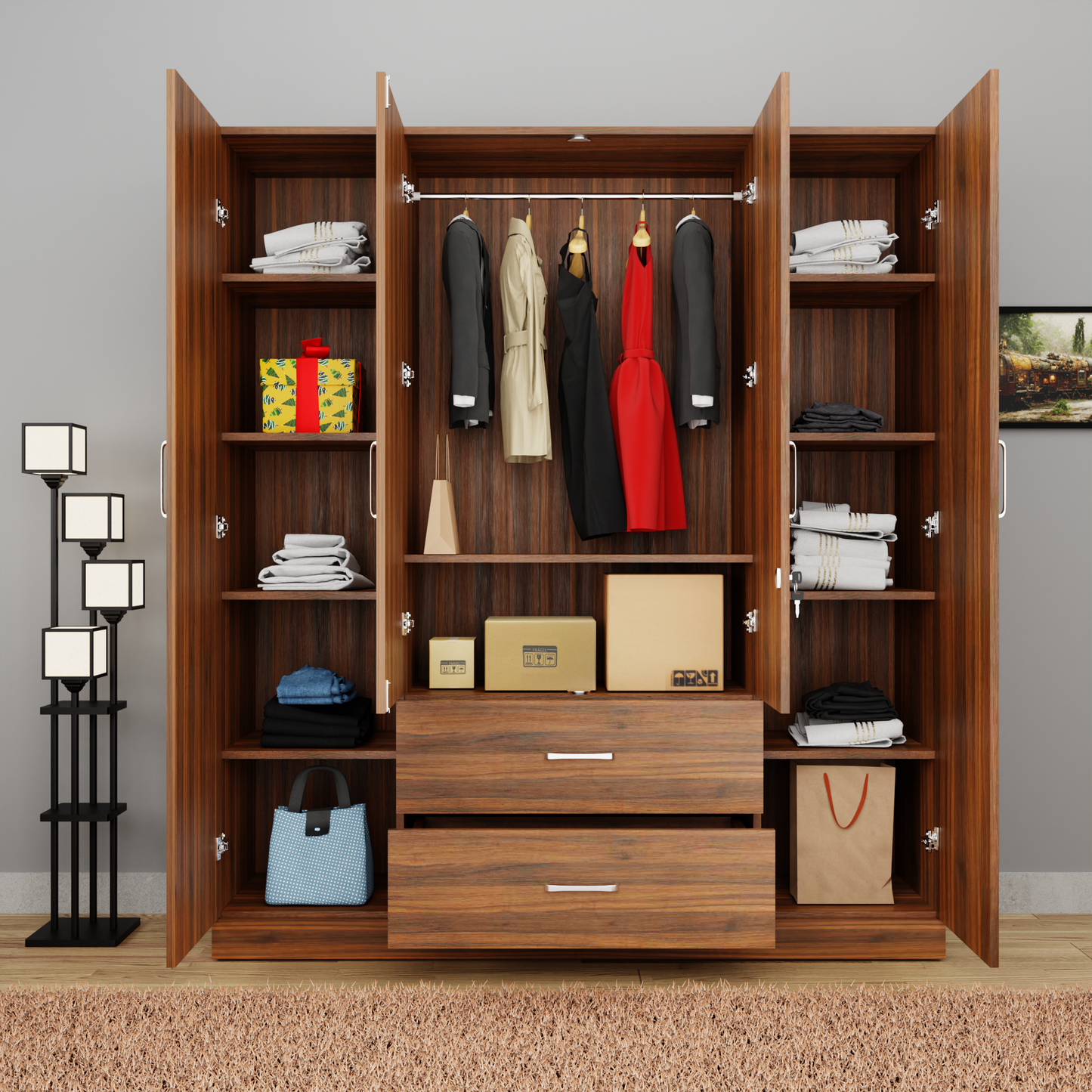 AVIRA |Wardrobe, Hinged | 4 Door, 2 Drawer Wardrobes VIKI FURNITURE