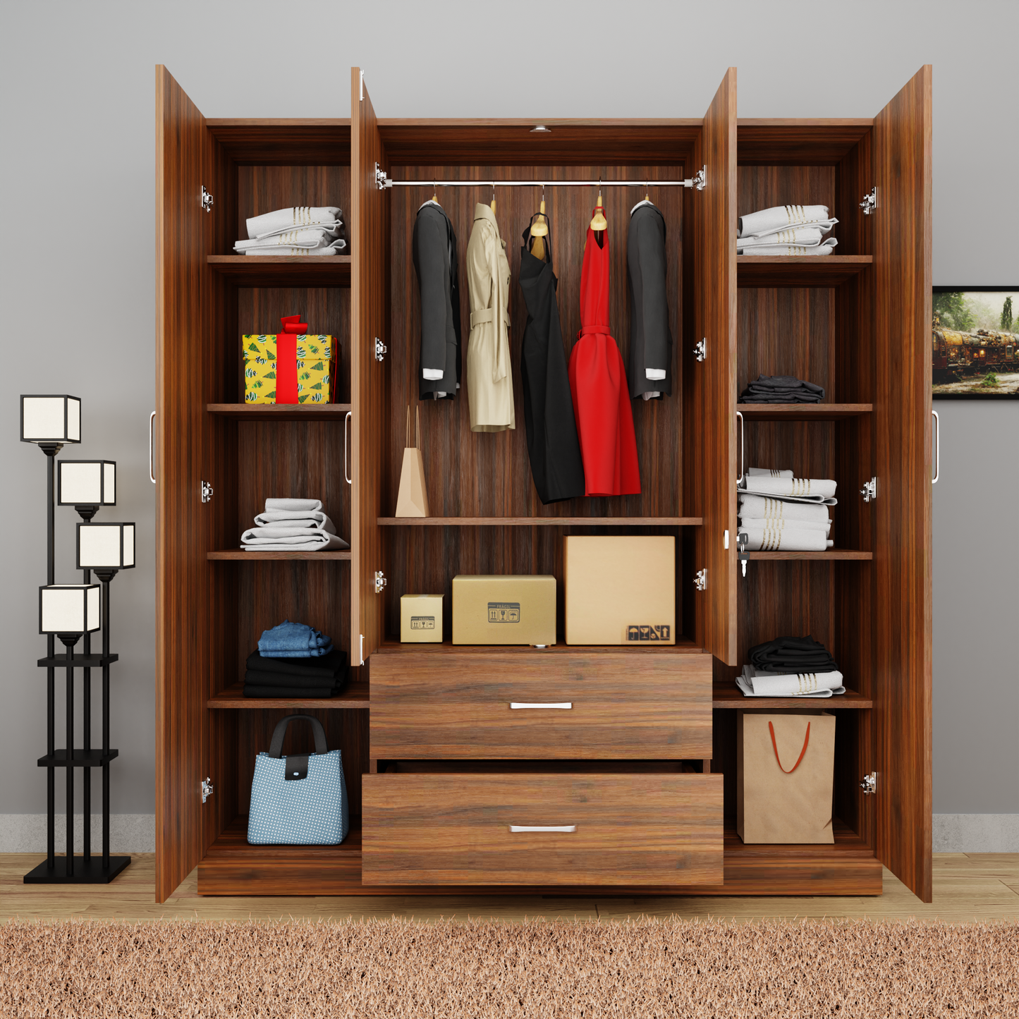 AVIRA |Wardrobe, Hinged | 4 Door, 2 Drawer Wardrobes VIKI FURNITURE   