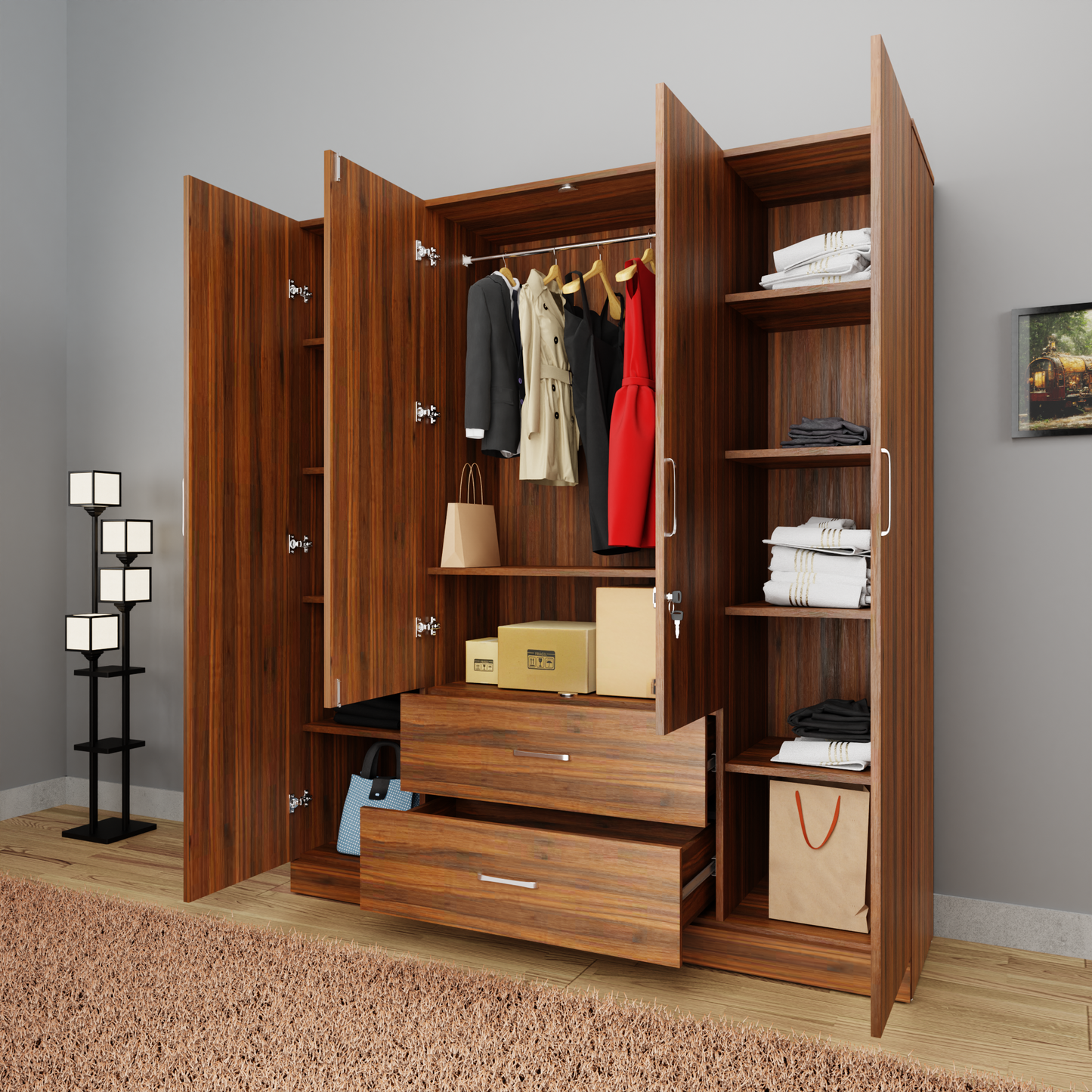 AVIRA |Wardrobe, Hinged | 4 Door, 2 Drawer Wardrobes VIKI FURNITURE