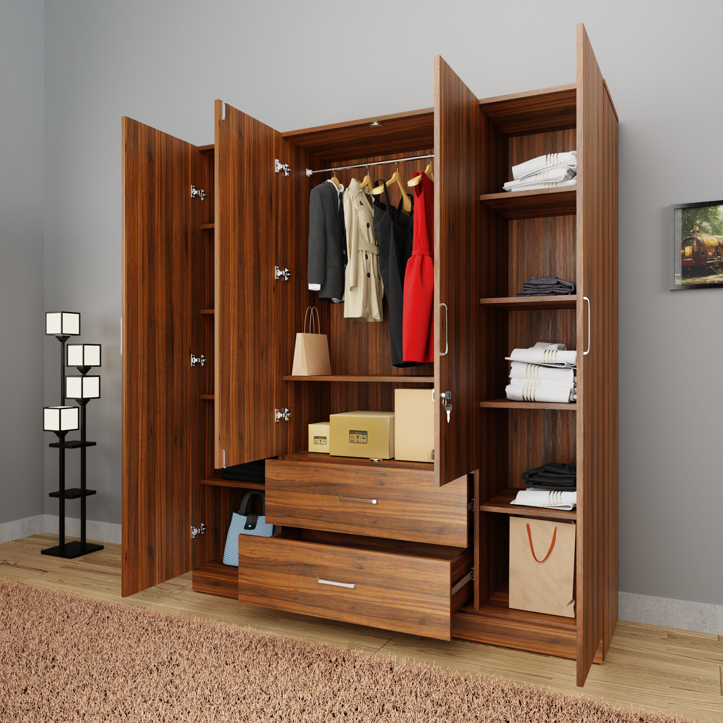 AVIRA |Wardrobe, Hinged | 4 Door, 2 Drawer Wardrobes VIKI FURNITURE   