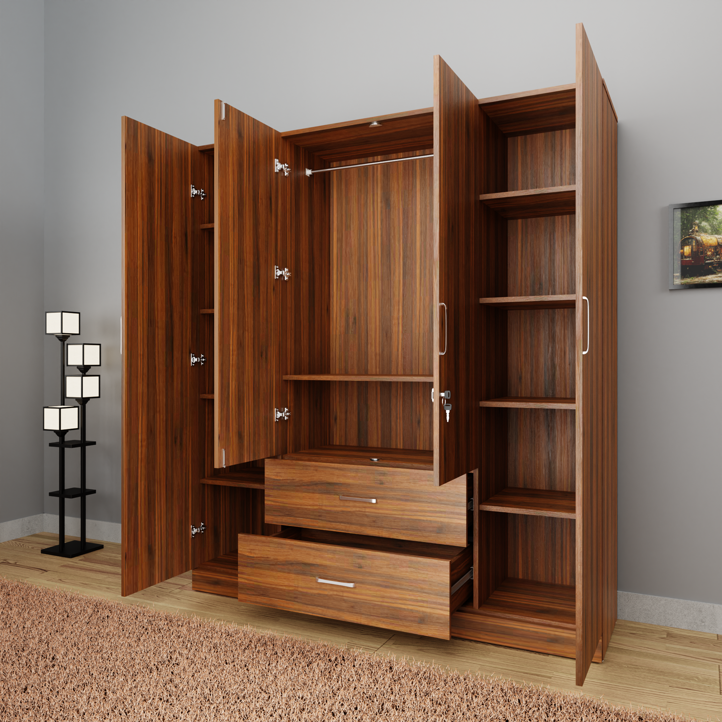 AVIRA |Wardrobe, Hinged | 4 Door, 2 Drawer Wardrobes VIKI FURNITURE   