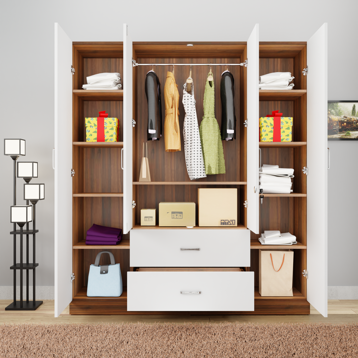 AVIRA |Wardrobe, Hinged | 4 Door, 2 Drawer & Dual Color Wardrobes VIKI FURNITURE   