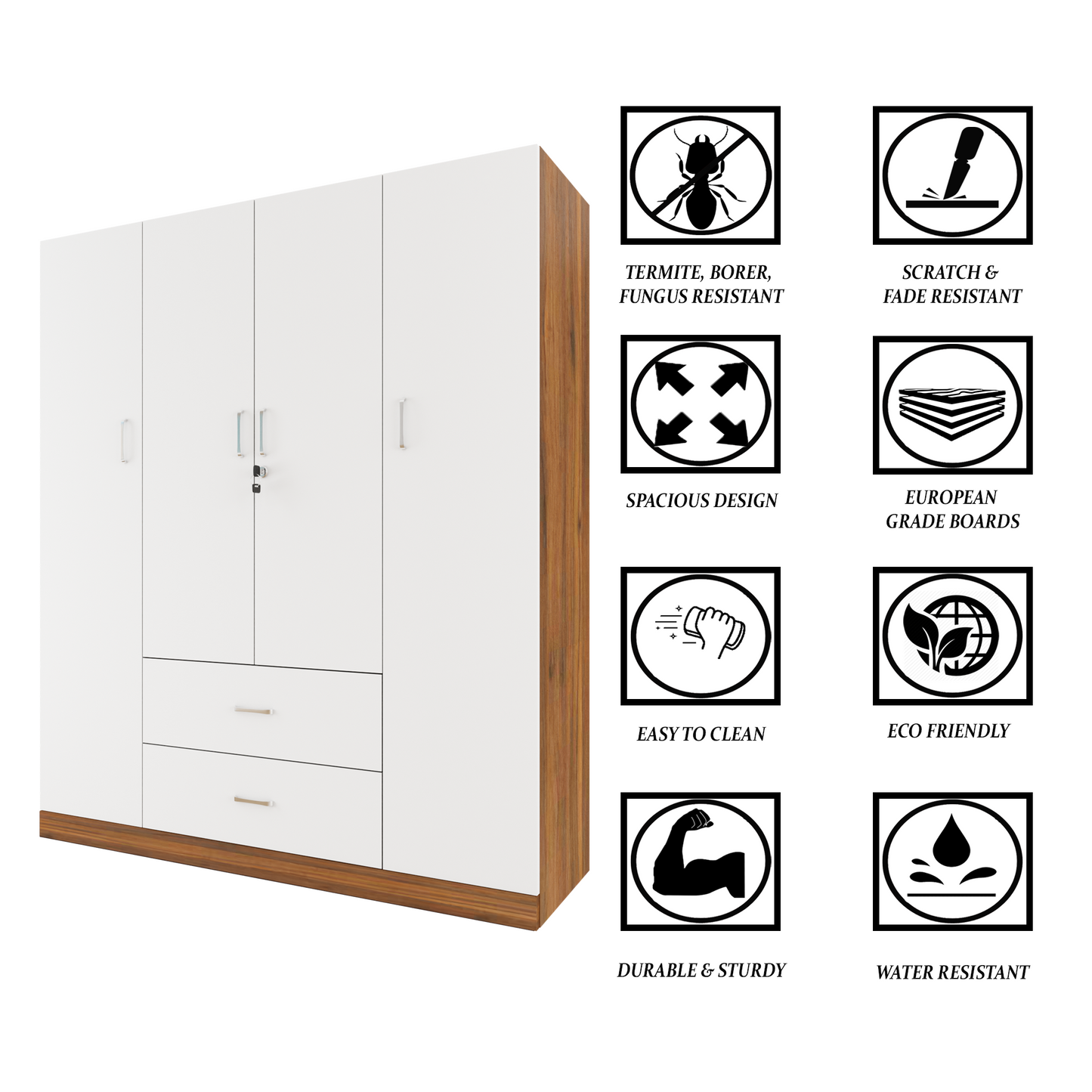 AVIRA |Wardrobe, Hinged | 4 Door, 2 Drawer & Dual Color Wardrobes VIKI FURNITURE   