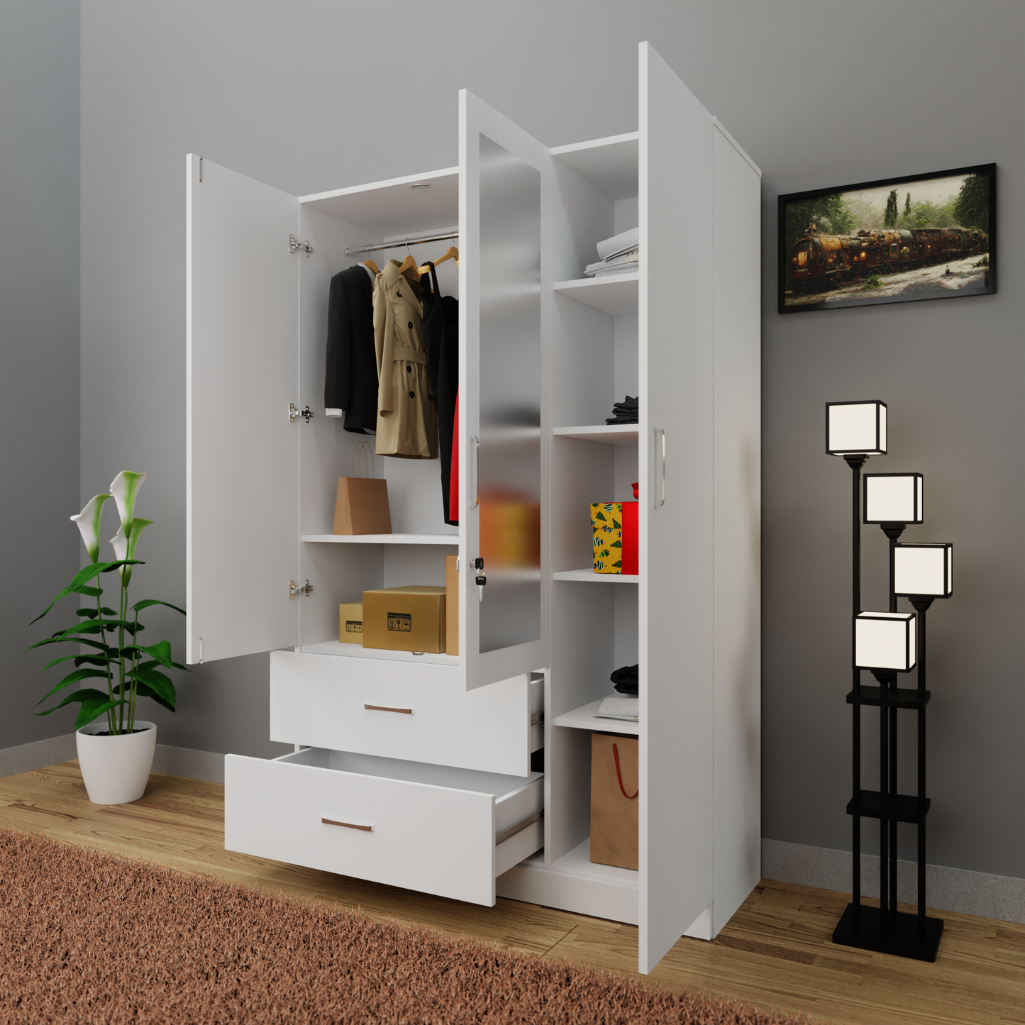 AVIRA | Wardrobe With Mirror, Hinged | 3 Door, 2 Drawer Wardrobes VIKI FURNITURE