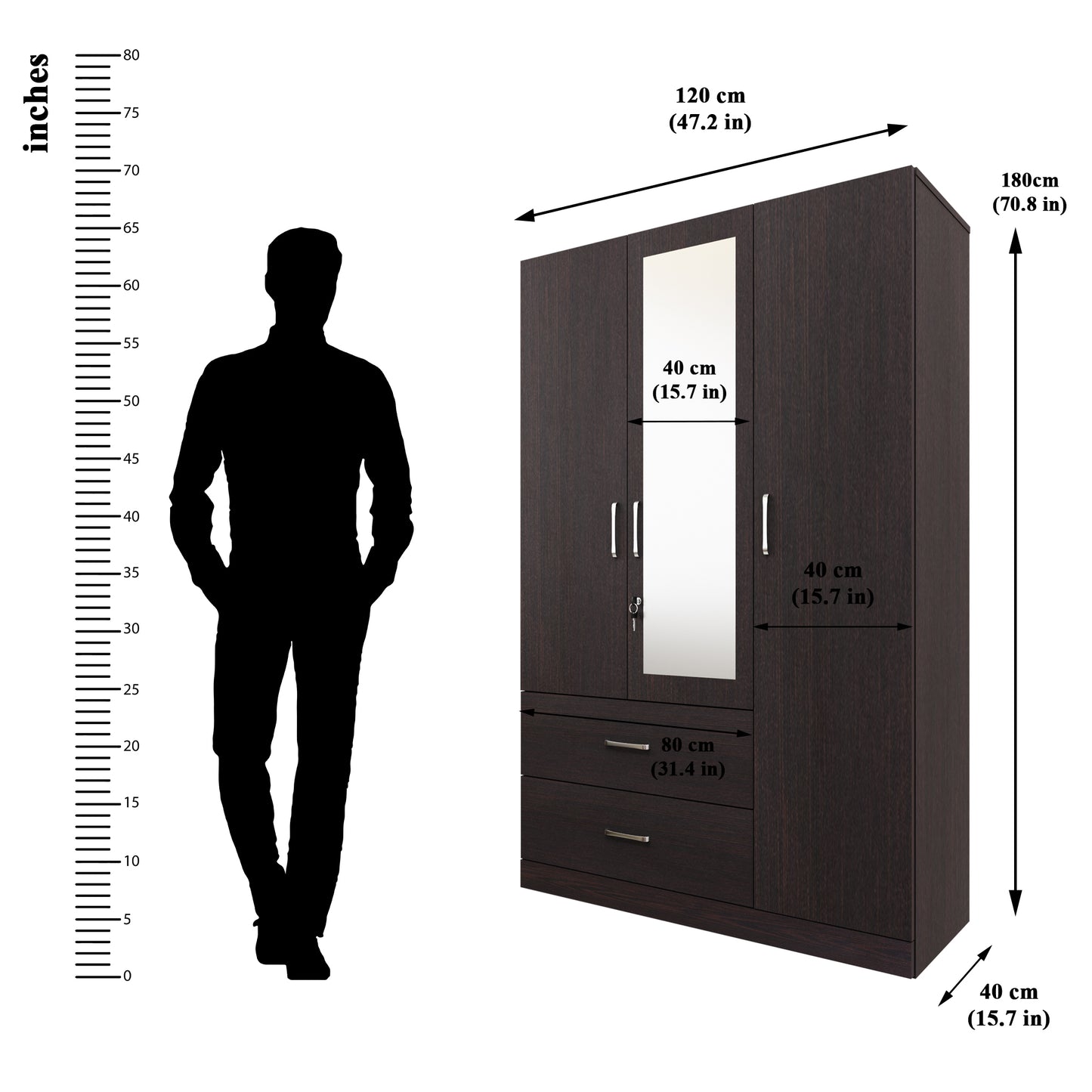 AVIRA | Wardrobe With Mirror, Hinged | 3 Door, 2 Drawer Wardrobes VIKI FURNITURE